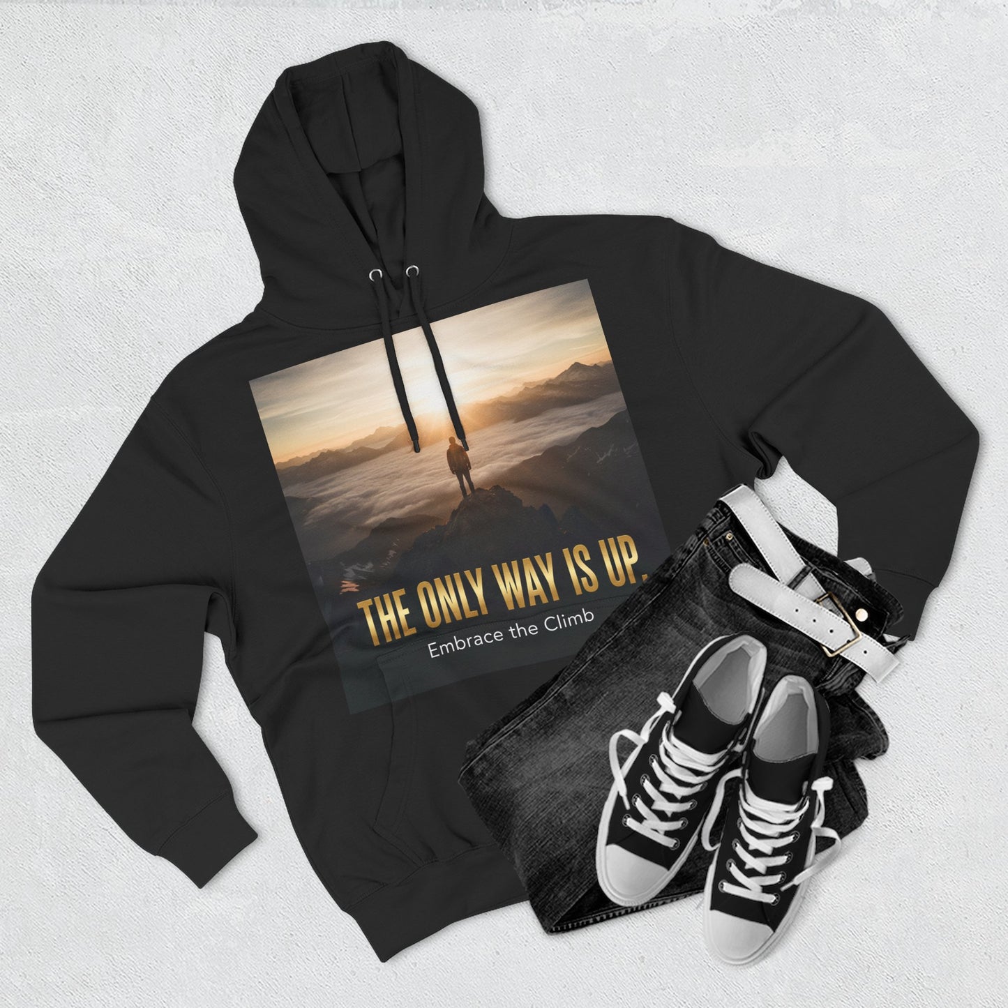 Inspirational Three-Panel Fleece Hoodie, Motivational Sweatshirt, Cozy Gift for Hikers, Embrace the Climb Hoodie, Adventure Apparel