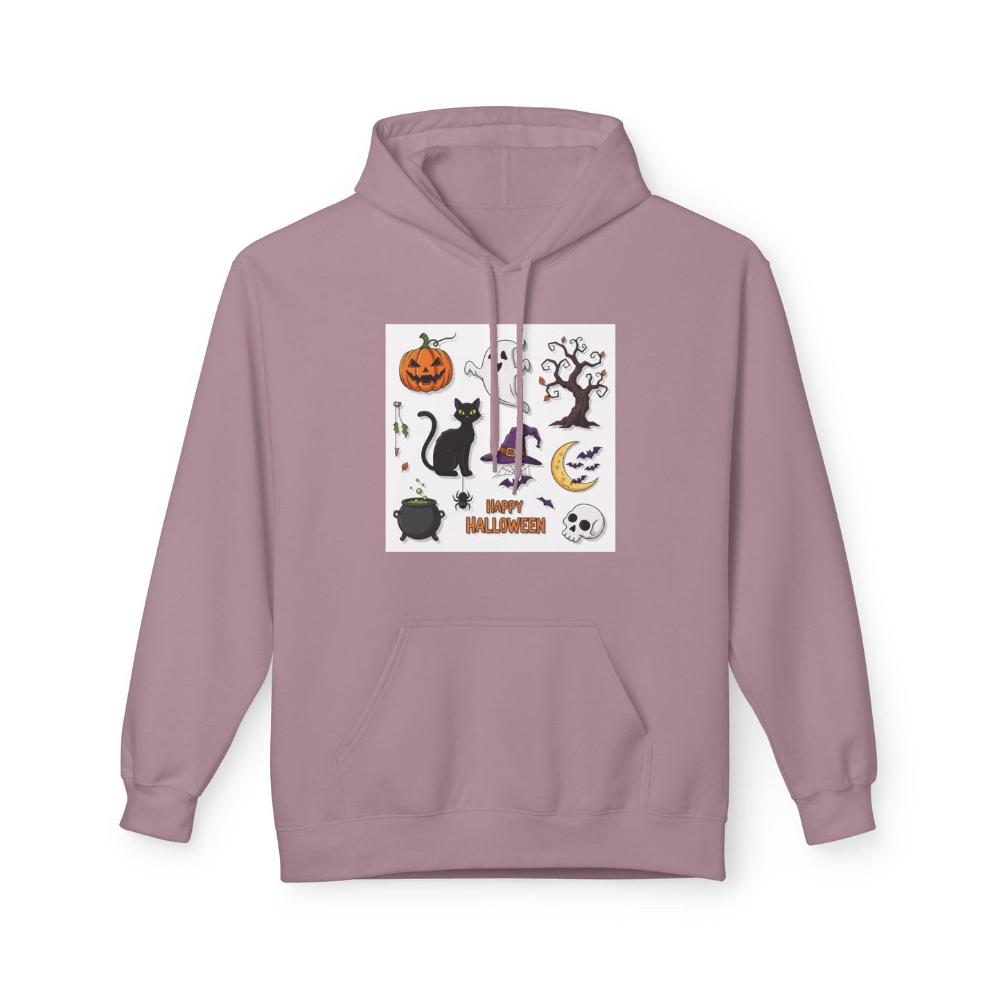 Halloween Cute Cat Fleece Hoodie, Spooky Season Apparel, Unisex Sweatshirt, Fall Fashion, Cozy Gift for Halloween Lovers