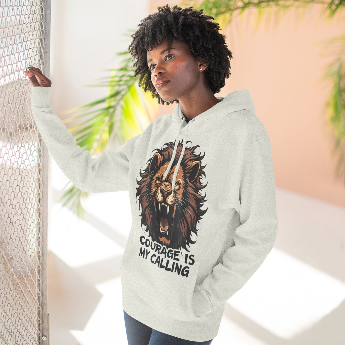 Courageous Lion Fleece Hoodie - Motivational Sweatshirt, Gift for Lion Lovers, Powerful Statement Wear, Casual Everyday Hoodie .