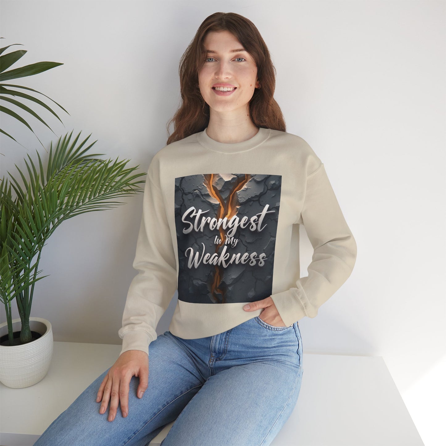 Inspirational Crewneck Sweatshirt - ‘Strongest to My Weakness’ | Cozy Gift, Motivational Wear, Unisex Apparel, Self-Care, Casual Style