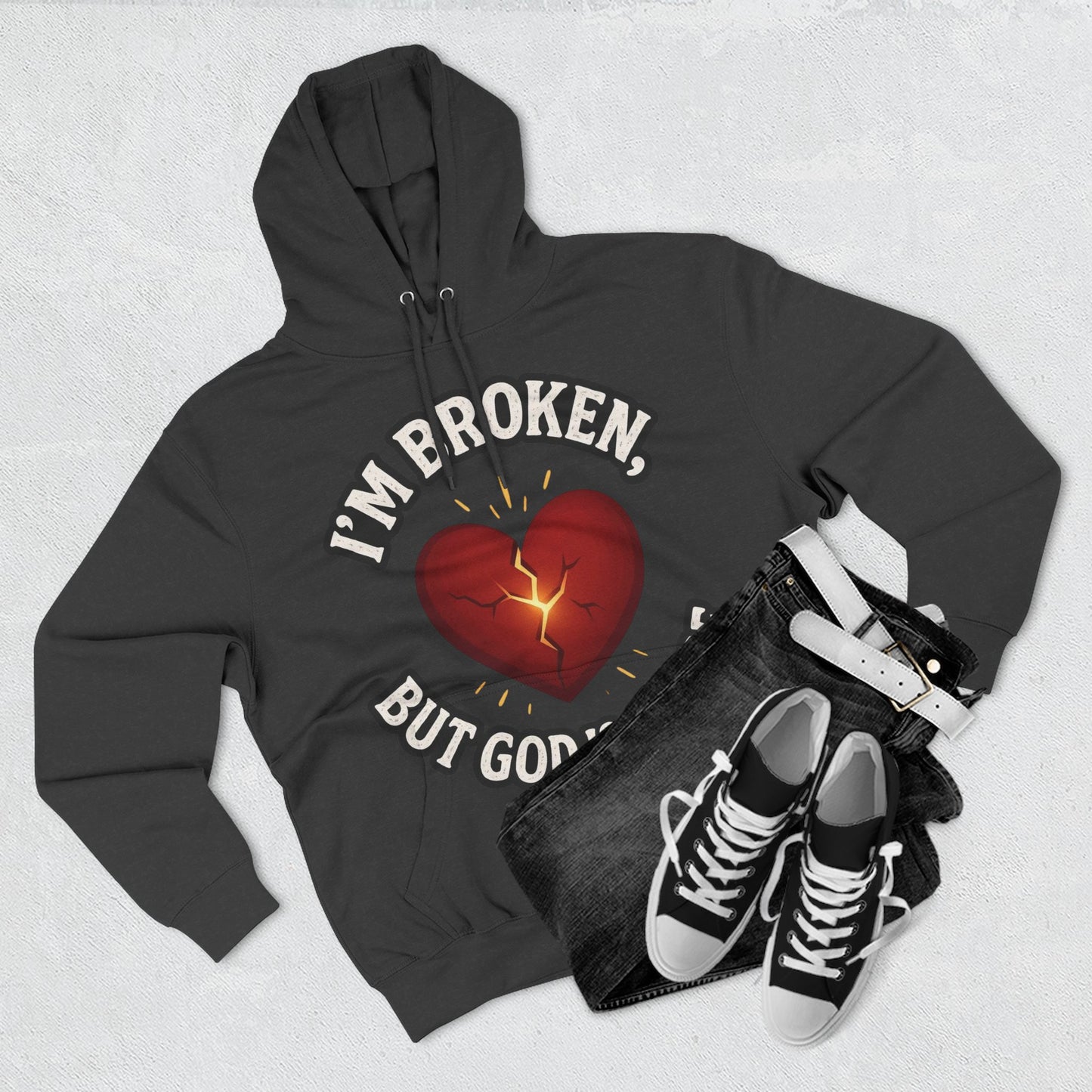 Fleece Hoodie - I'm Broken But God Is Close, Inspirational Apparel, Comfort Clothing, Faith-Based Gift