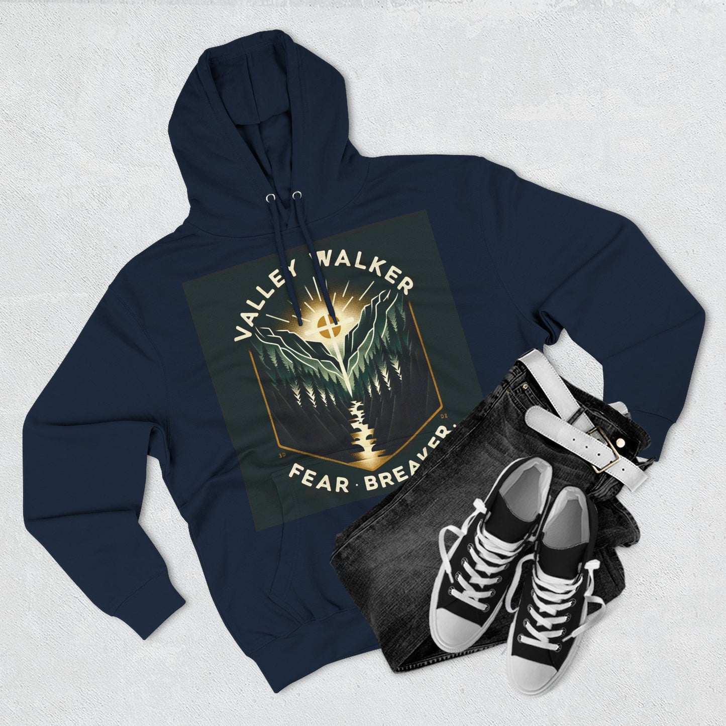 Valley Walker Fleece Hoodie - Fear Breaker, Cozy Hoodie, Inspirational Sweatshirt, Nature Lover Gift, Adventure Apparel