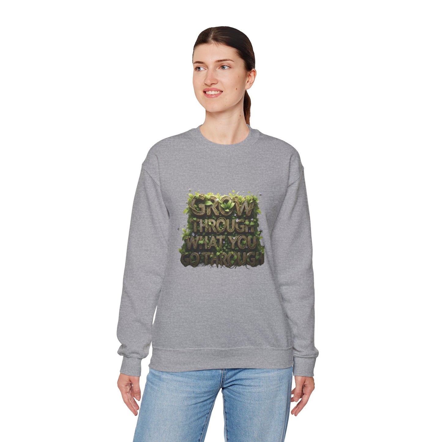 Nature-Inspired Motivational Sweatshirt, 'Grow Through What You Go Through' Crewneck, Cozy Gift for Nature Lovers