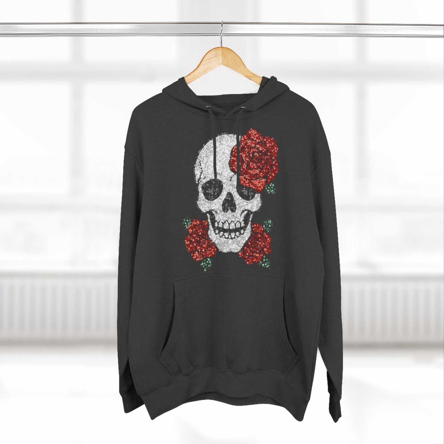 Skull and Roses Fleece Hoodie - Cozy Halloween Sweatshirt, Gothic Hoodie, Unisex Gift, Alternative Fashion, Casual Layering