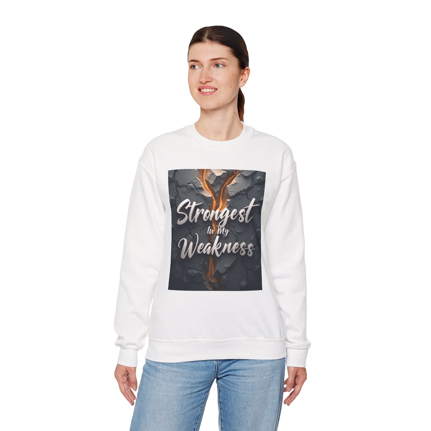 Inspirational Crewneck Sweatshirt - ‘Strongest to My Weakness’ | Cozy Gift, Motivational Wear, Unisex Apparel, Self-Care, Casual Style