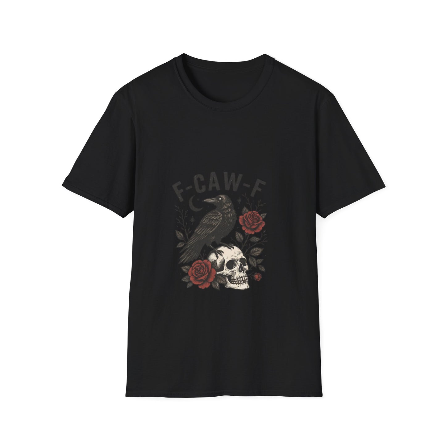 Gothic Raven T-Shirt | Unisex Softstyle Tee, Halloween Wear, Unique Gift, Casual Outfit, Skulls & Roses Design