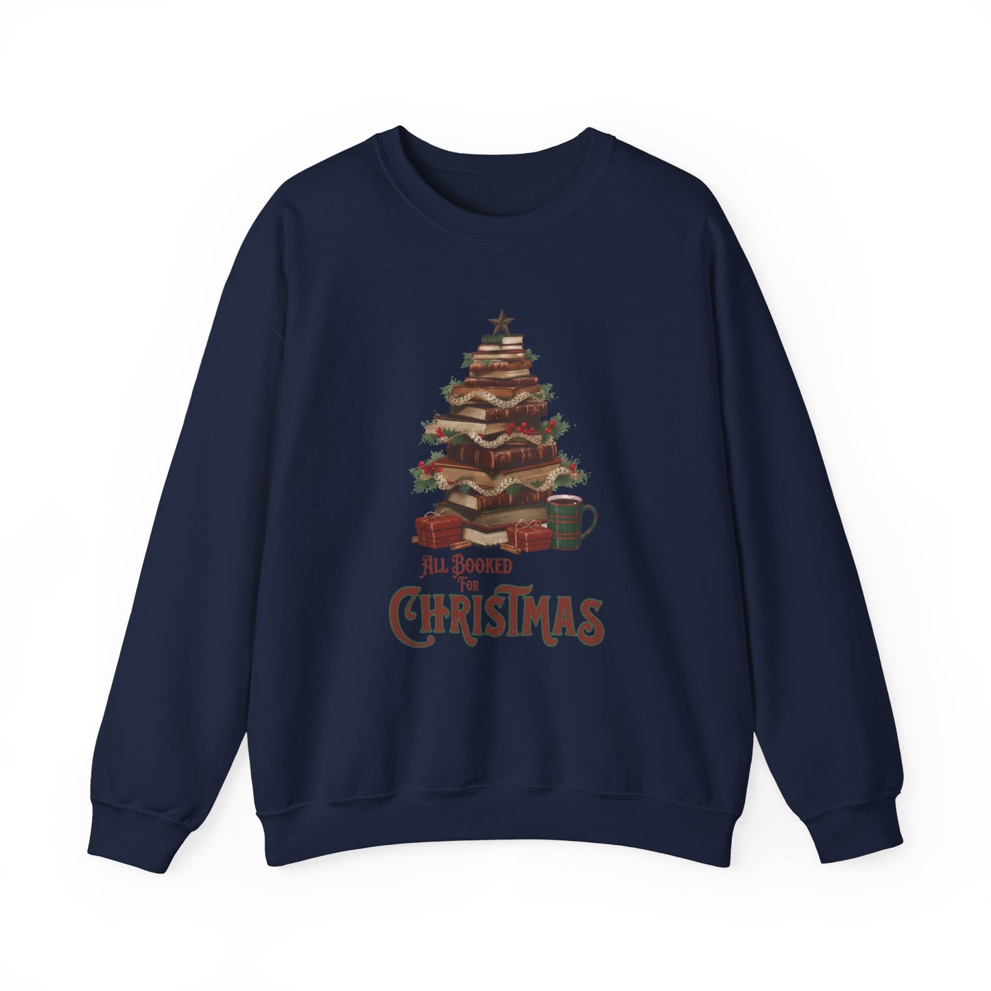 All Booked Christmas Sweatshirt, Cozy Holiday Wear, Gift for Book Lovers, Winter Apparel, Festive Crewneck