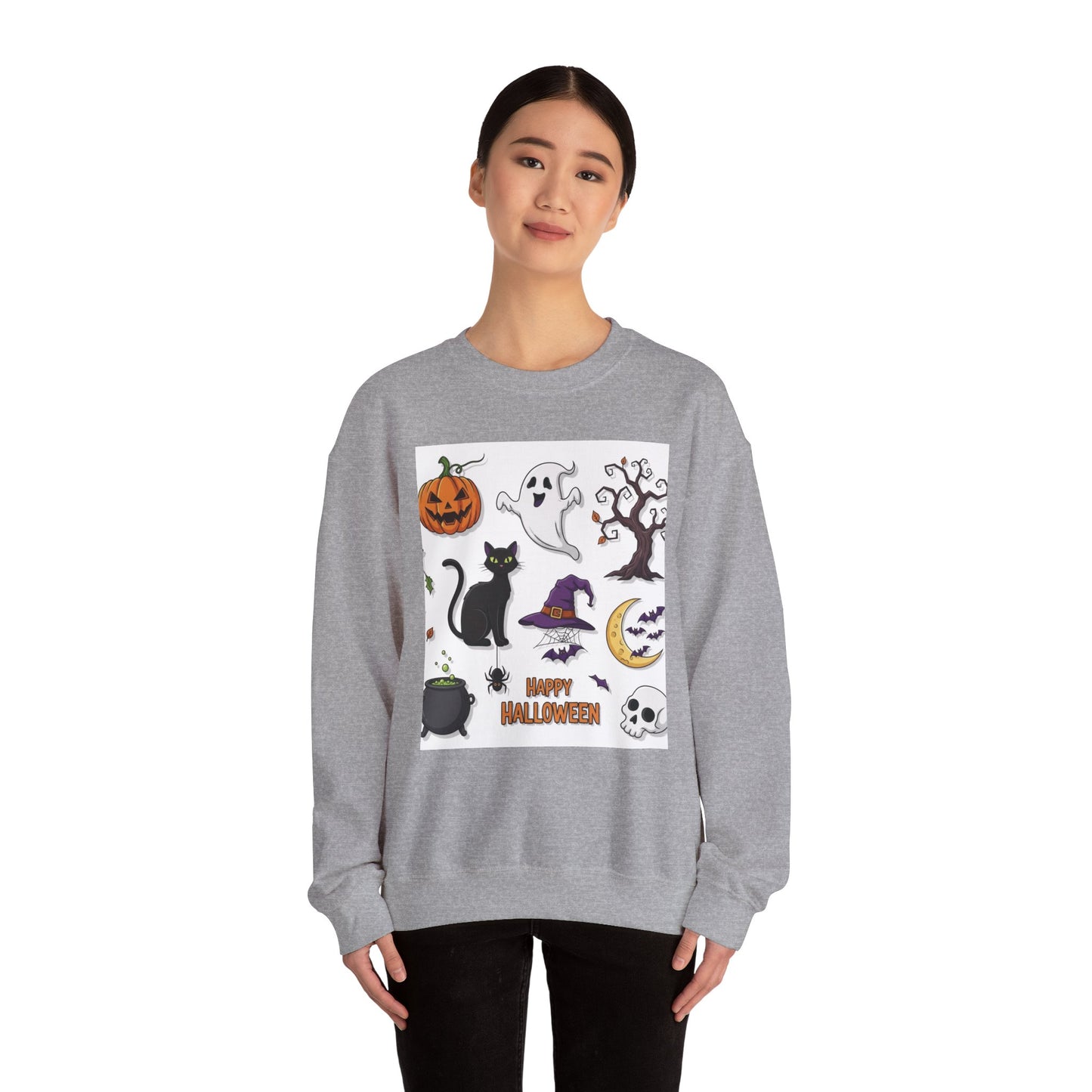 Halloween Spirit Crewneck Sweatshirt - Unisex, Cozy Halloween Gift, Fall Apparel, Spooky Season Sweater, Ghost & Pumpkin Sweatshirt