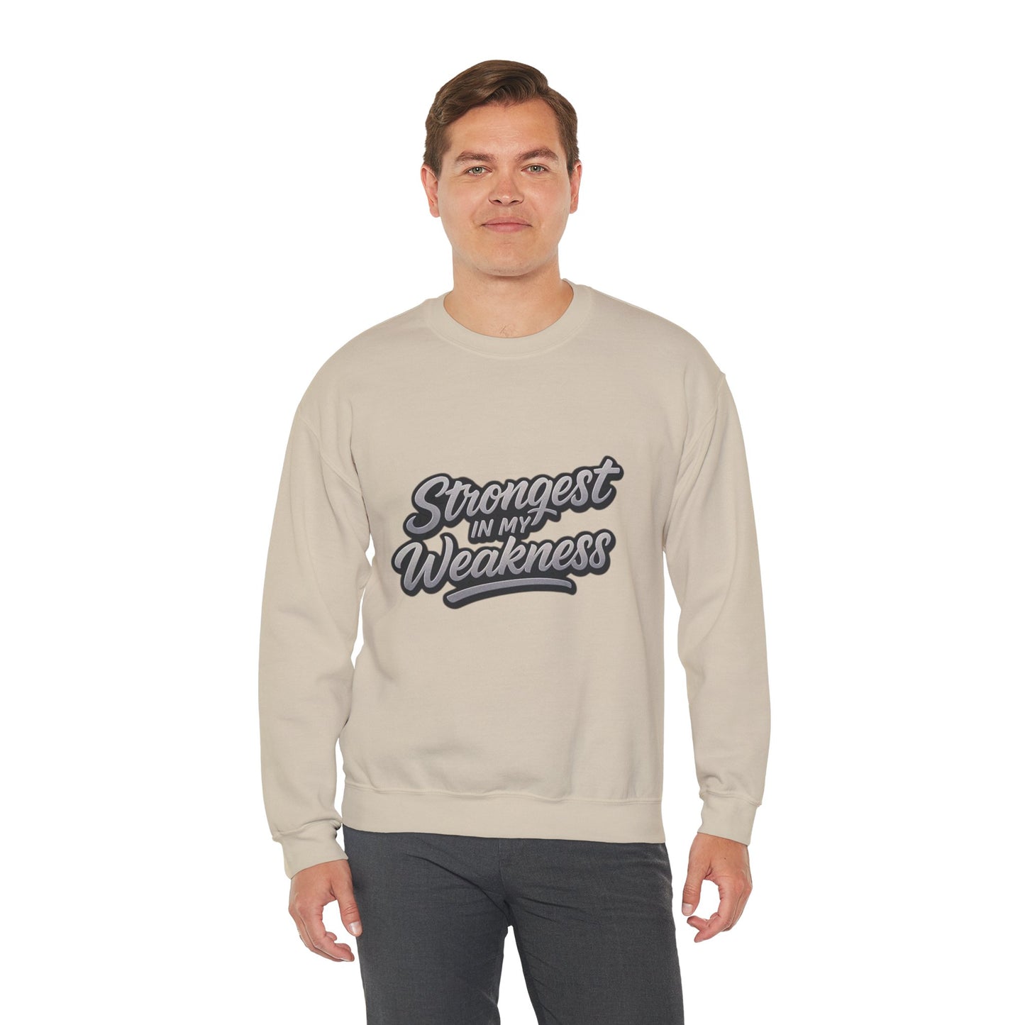 Motivational Crewneck Sweatshirt - "Strongest in My Weakness" - Cozy Gift for Wellness, Affirmation, Self-Care, Inspirational Style
