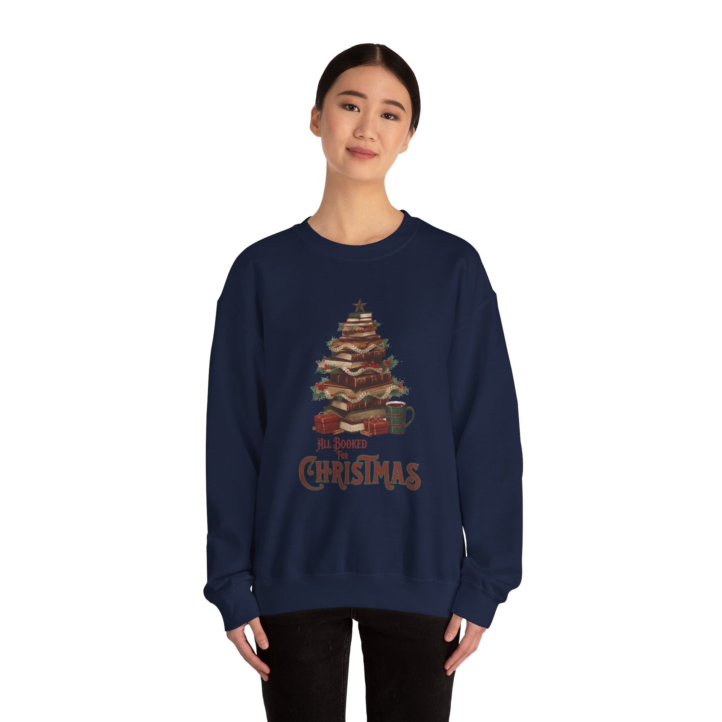 All Booked Christmas Sweatshirt, Cozy Holiday Wear, Gift for Book Lovers, Winter Apparel, Festive Crewneck