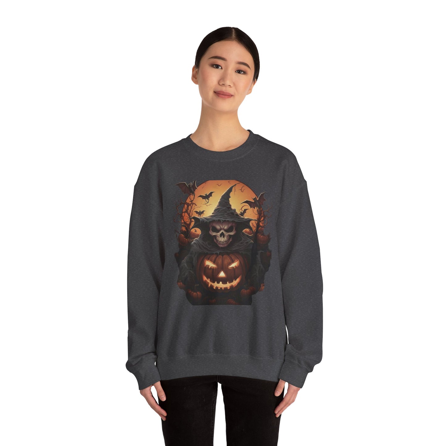 Halloween Witch Skull Sweatshirt, Unisex Crewneck, Fall Fashion, Cozy Sweater, Spooky Apparel, Halloween Gift