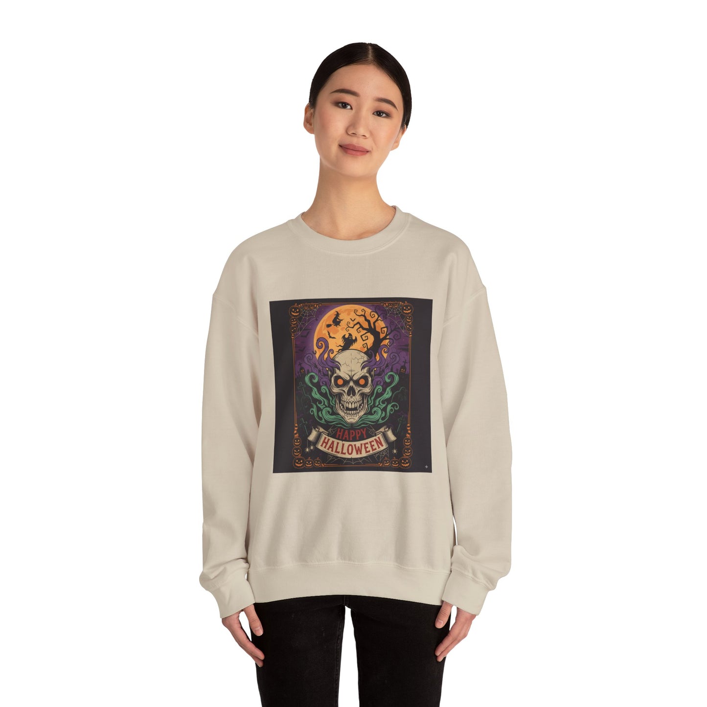 Halloween Skull Graphic Crewneck Sweatshirt, Spooky Sweatshirt, Unisex Halloween Apparel, Fall Fashion, Cozy Sweatshirt