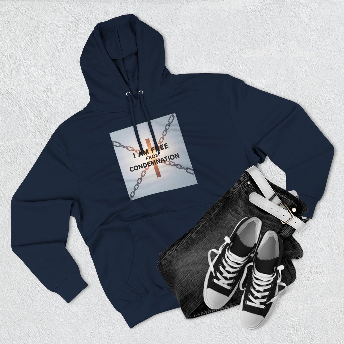 Inspirational Fleece Hoodie, 'I Am Free From Condemnation' Sweatshirt, Cozy Christian Apparel, Gift for Faith & Freedom