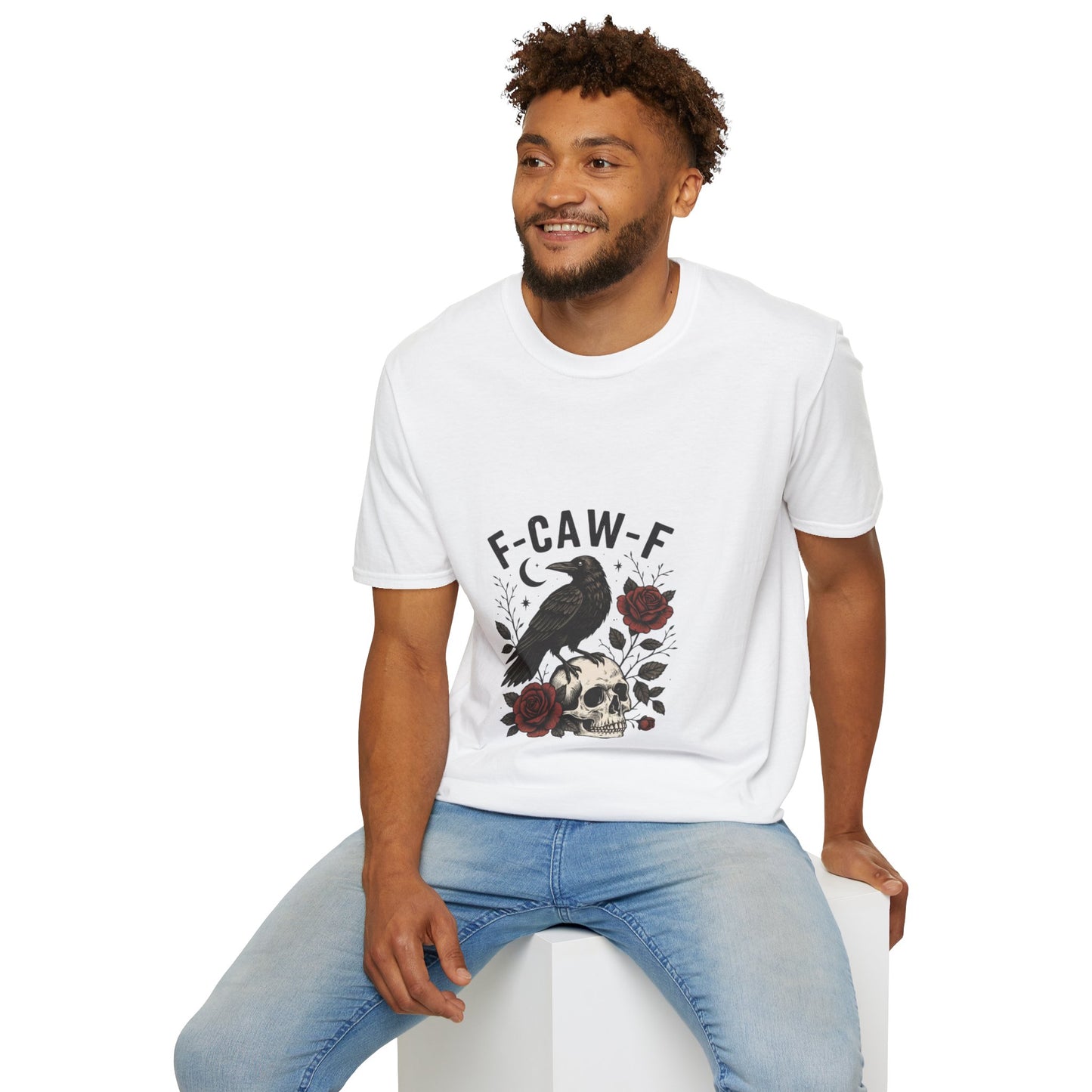 Gothic Raven T-Shirt | Unisex Softstyle Tee, Halloween Wear, Unique Gift, Casual Outfit, Skulls & Roses Design