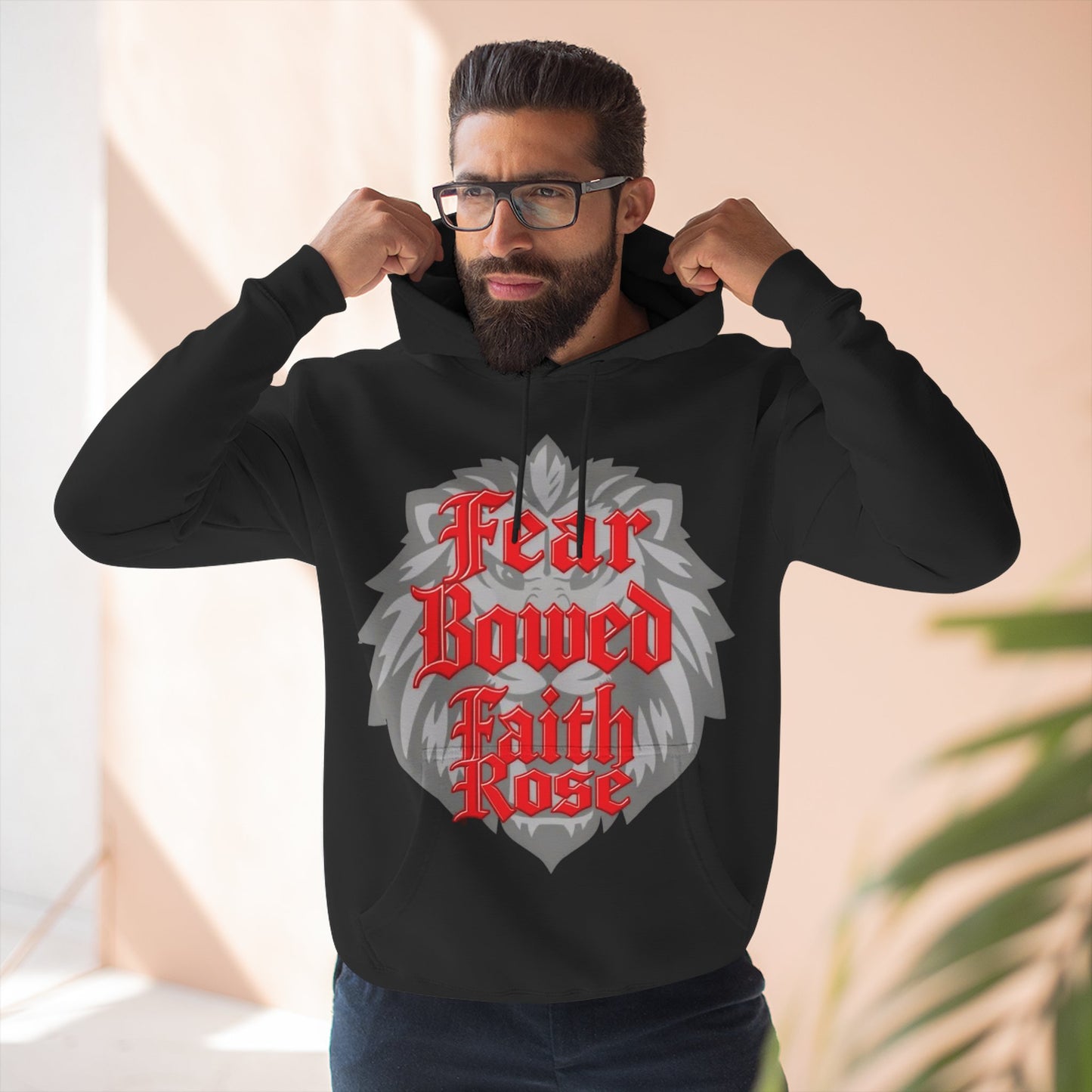 Fear Bowed Faith Rose Fleece Hoodie, Casual Wear, Gift for Her, Inspirational Apparel, Cozy Sweatshirt