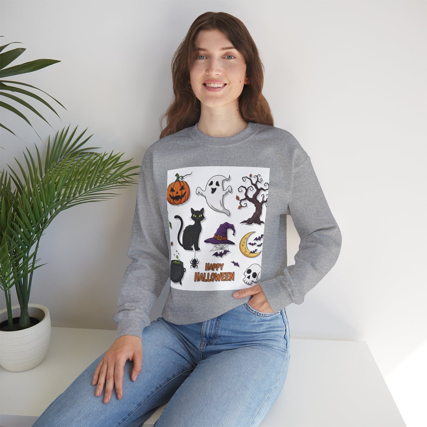 Halloween Spirit Crewneck Sweatshirt - Unisex, Cozy Halloween Gift, Fall Apparel, Spooky Season Sweater, Ghost & Pumpkin Sweatshirt