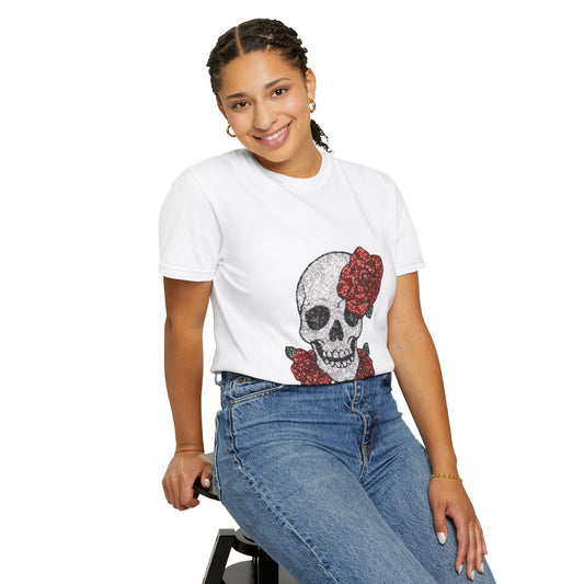 Skull and Roses T-Shirt | Boho-Chic Wear, Vintage Style Shirt, Gift for Her, Festival Outfit, Casual Everyday Tee