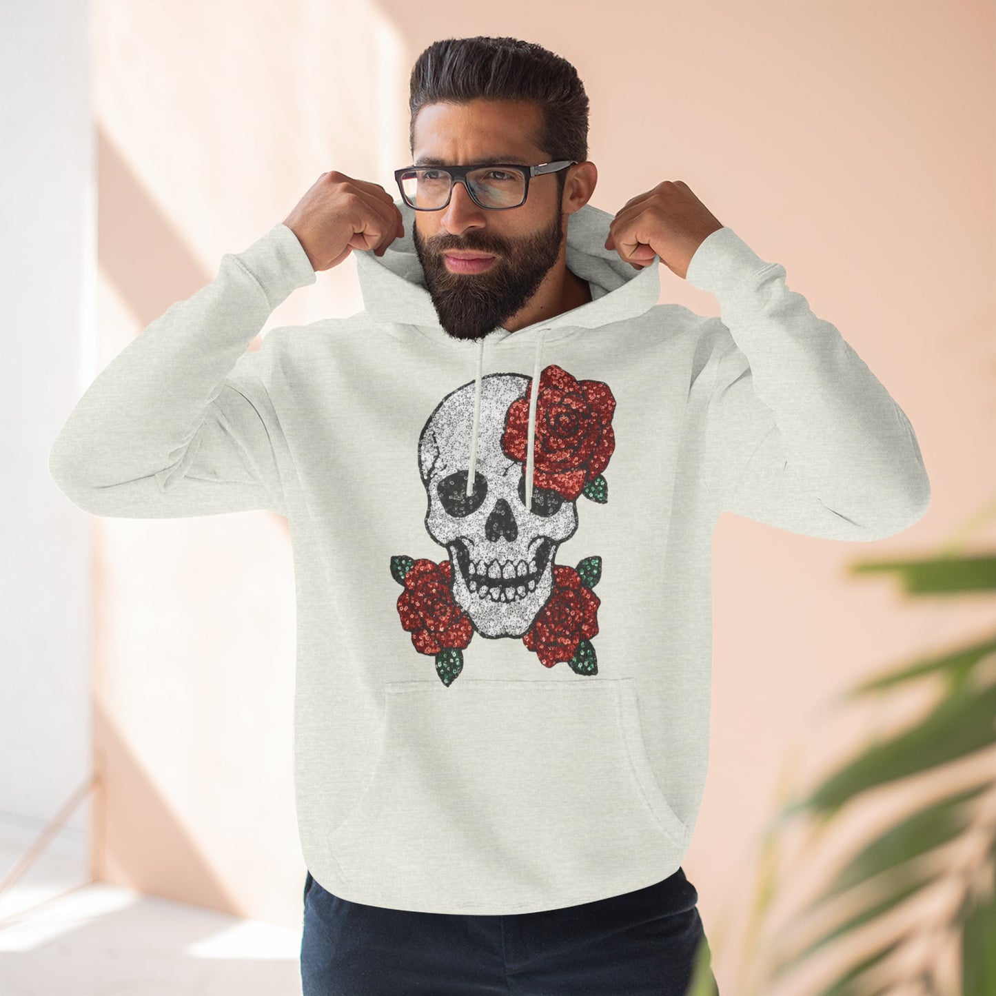 Skull and Roses Fleece Hoodie - Cozy Halloween Sweatshirt, Gothic Hoodie, Unisex Gift, Alternative Fashion, Casual Layering