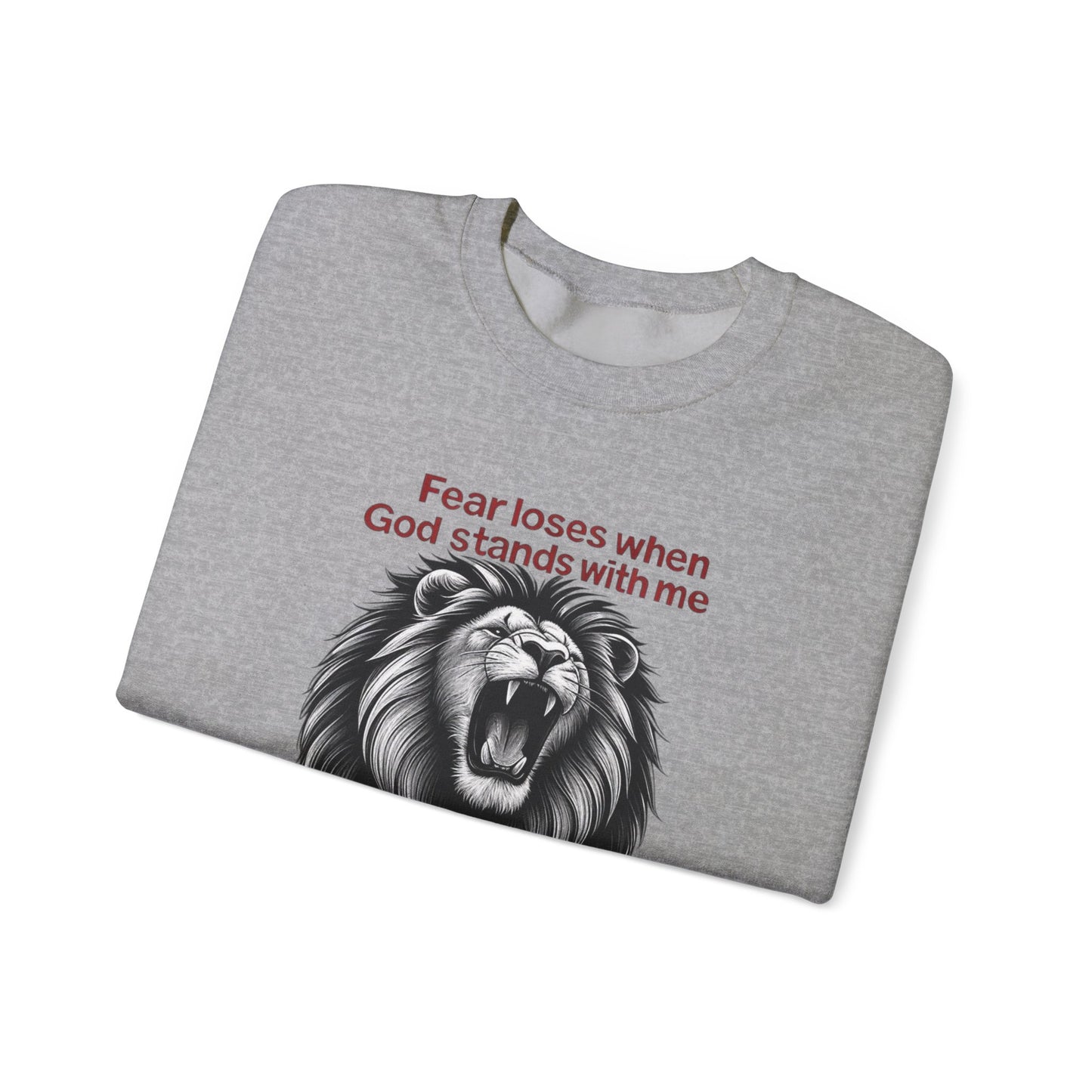 Fearless Lion Inspirational Crewneck Sweatshirt, Motivational Gift, Unisex Apparel, Cozy Sweatshirt, Christian Quote Sweatshirt