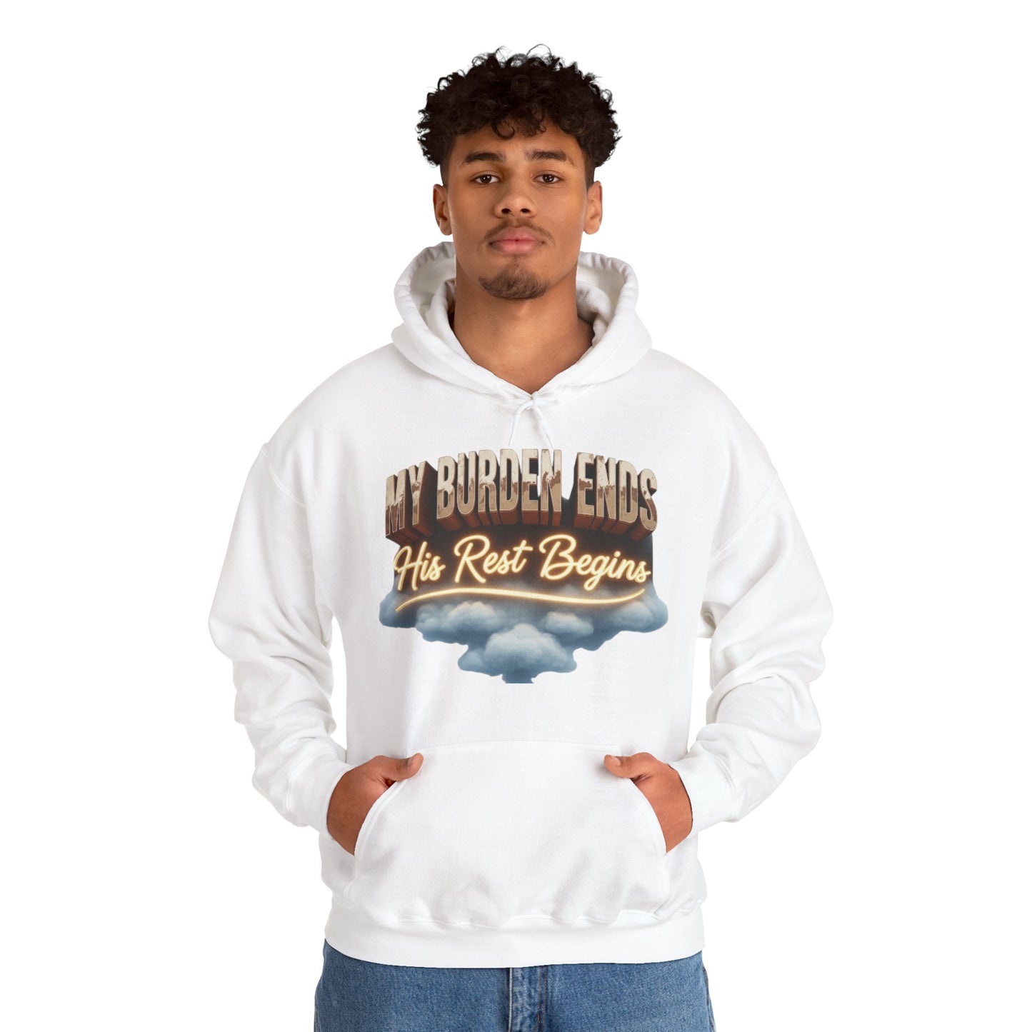 Motivational Hoodie - My Burden Ends, His Rest Begins | Cozy Sweatshirt, Inspirational Gift, Relaxationwear, Everyday Apparel,