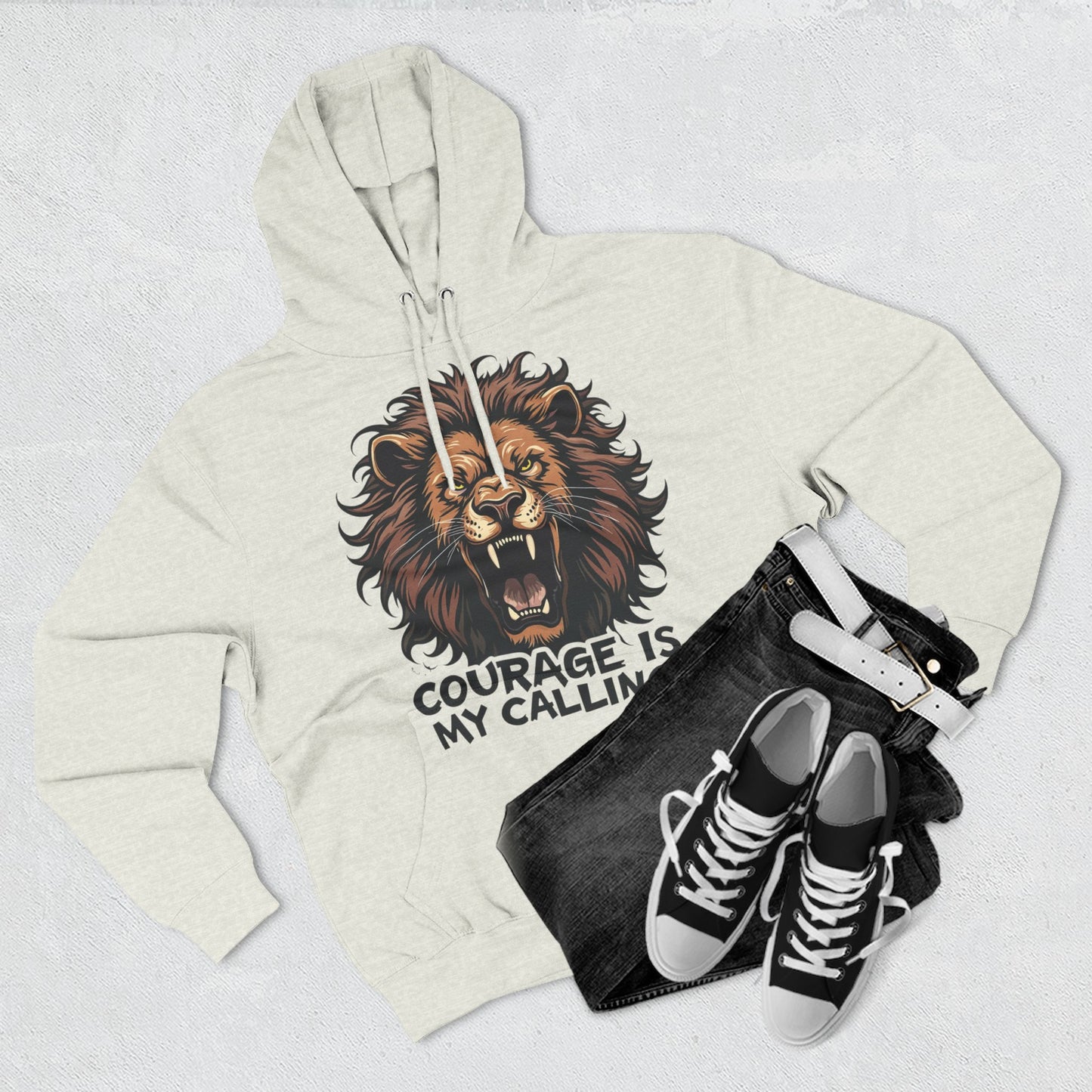 Courageous Lion Fleece Hoodie - Motivational Sweatshirt, Gift for Lion Lovers, Powerful Statement Wear, Casual Everyday Hoodie .