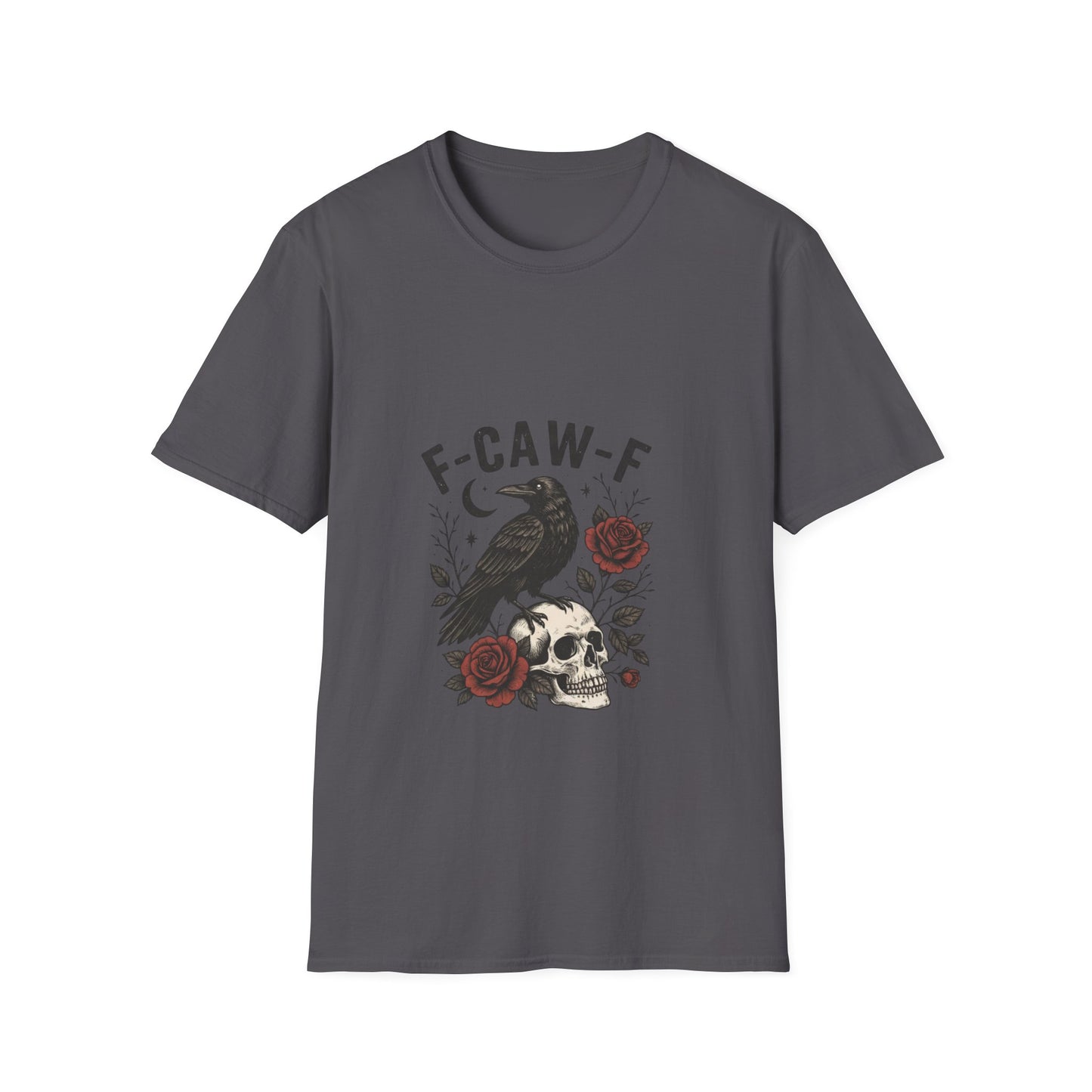 Gothic Raven T-Shirt | Unisex Softstyle Tee, Halloween Wear, Unique Gift, Casual Outfit, Skulls & Roses Design