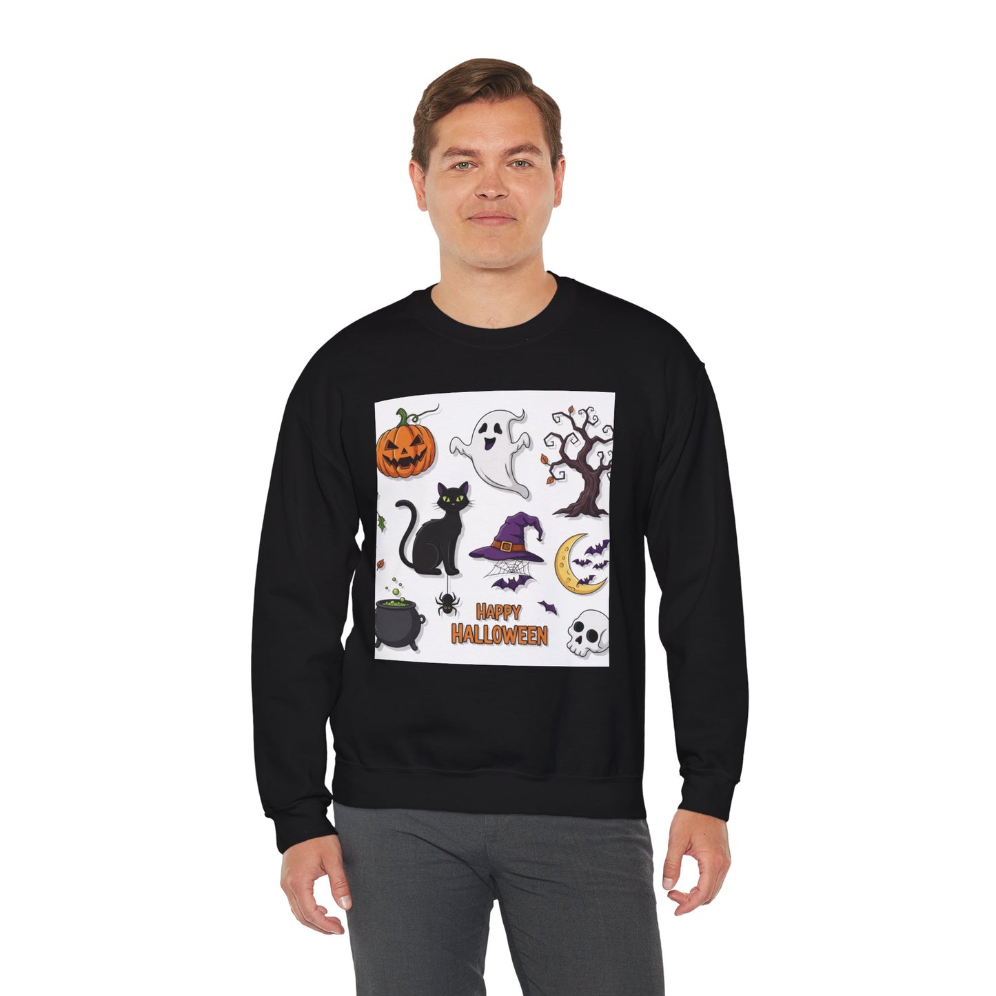 Halloween Spirit Crewneck Sweatshirt - Unisex, Cozy Halloween Gift, Fall Apparel, Spooky Season Sweater, Ghost & Pumpkin Sweatshirt