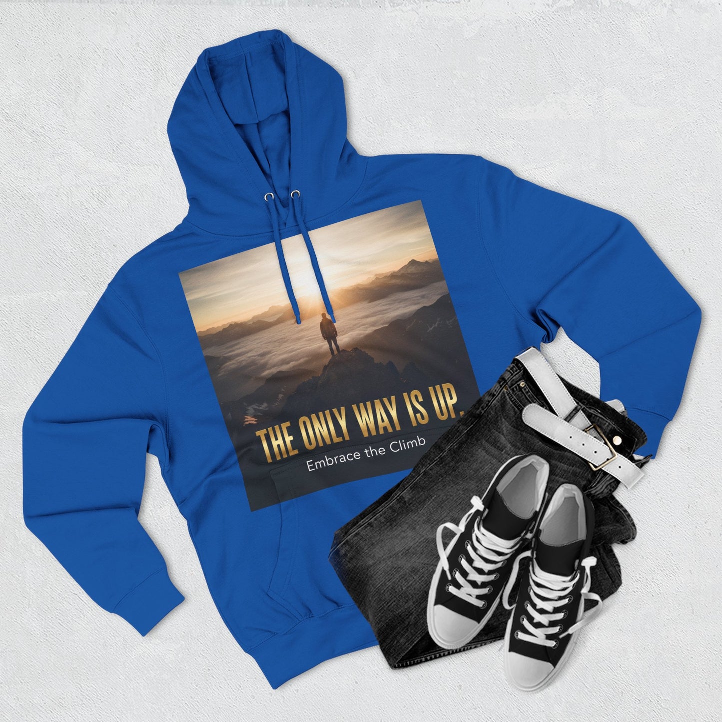 Inspirational Three-Panel Fleece Hoodie, Motivational Sweatshirt, Cozy Gift for Hikers, Embrace the Climb Hoodie, Adventure Apparel