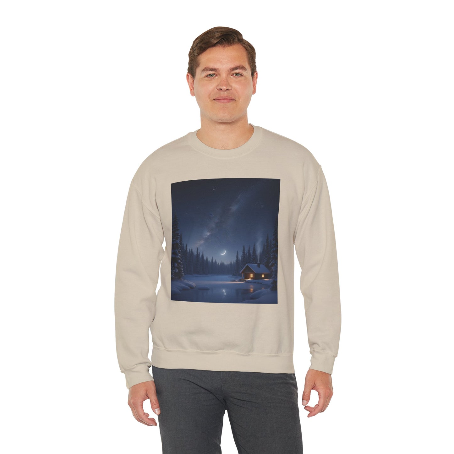 Cozy Cabin Night Sweatshirt | Unisex Heavy Blend Crewneck | Winter Apparel, Nature Lover Gift, Cozy Outfit, Gift for Him/Her