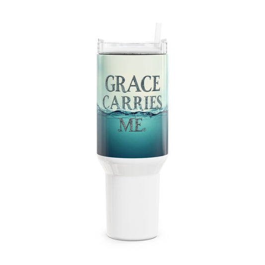40oz Motivational Tumbler, Water Bottle for Travel, Grace Carries Me, Inspirational Gift for Students, Drinkware for Fitness Enthusiasts