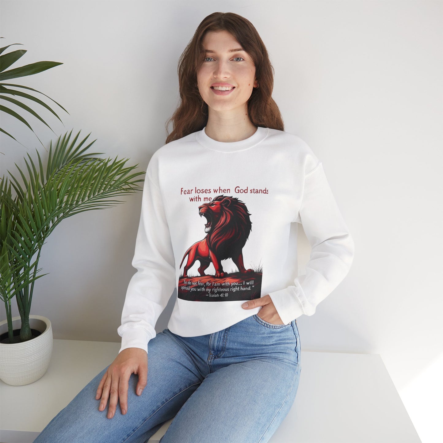 Courageous Lion Crewneck Sweatshirt, Faith-Based Apparel, Inspirational Clothing, Gift for Believers, Motivational Sweater