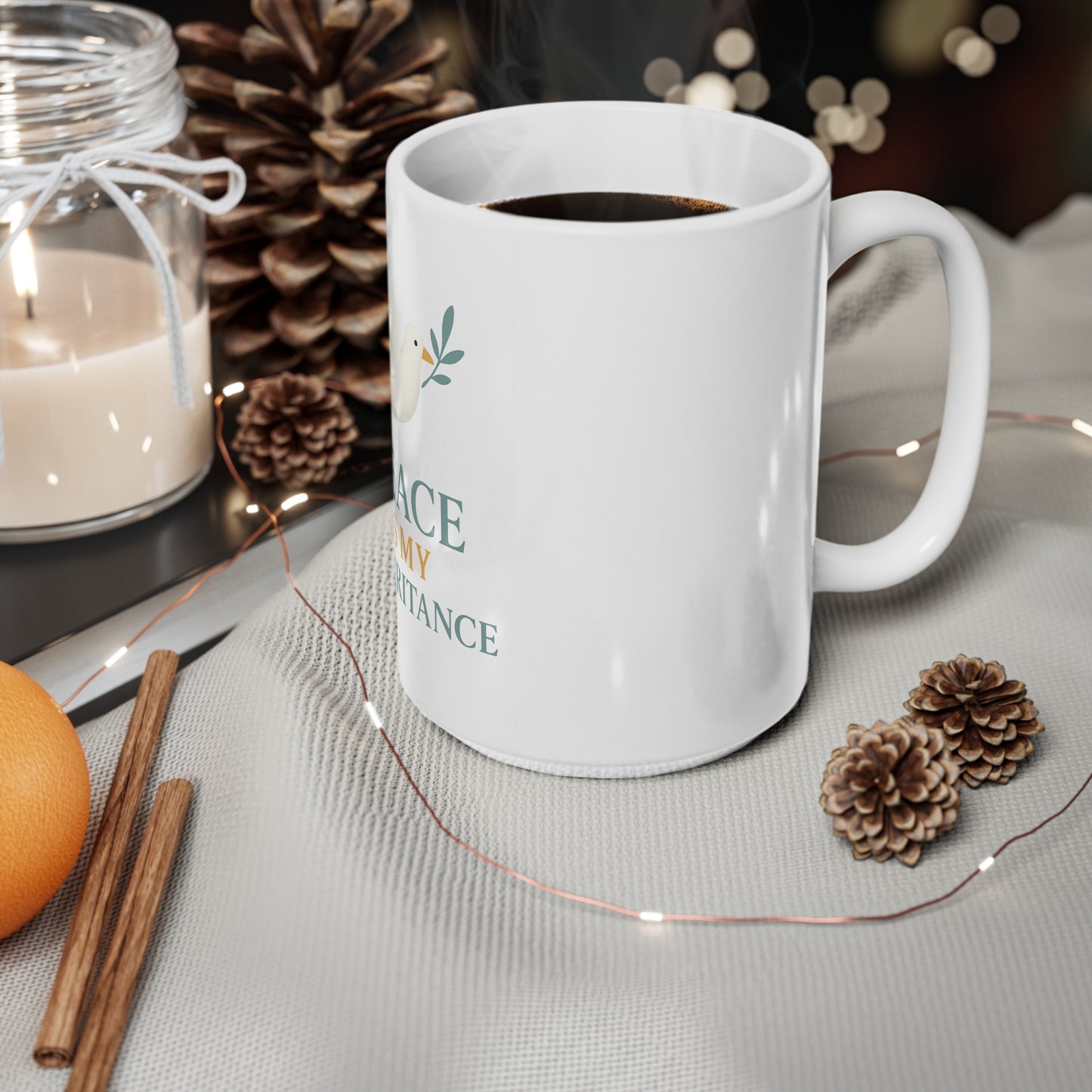 Ceramic Coffee Mug with Inspirational Quote - Peace is My Inheritance, Gift for Home, Office, Self-Care, Spirituality, Motivational Gift