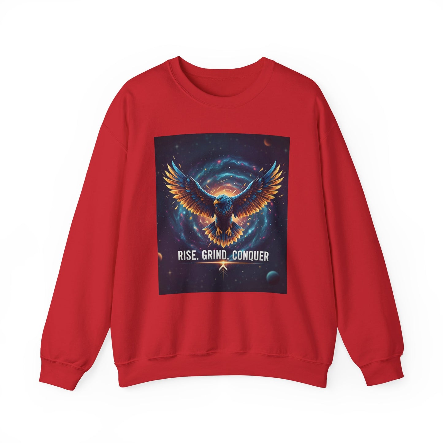 Cosmic Inspirational Sweatshirt - Rise, Grind, Conquer, Motivational Apparel, Unisex Crewneck, Casual Wear, Gift for Dreamers
