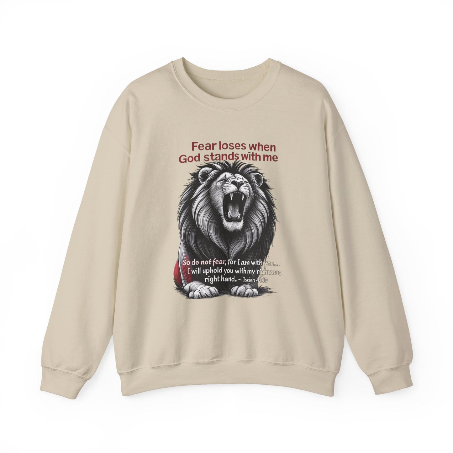 Fearless Lion Inspirational Crewneck Sweatshirt, Motivational Gift, Unisex Apparel, Cozy Sweatshirt, Christian Quote Sweatshirt