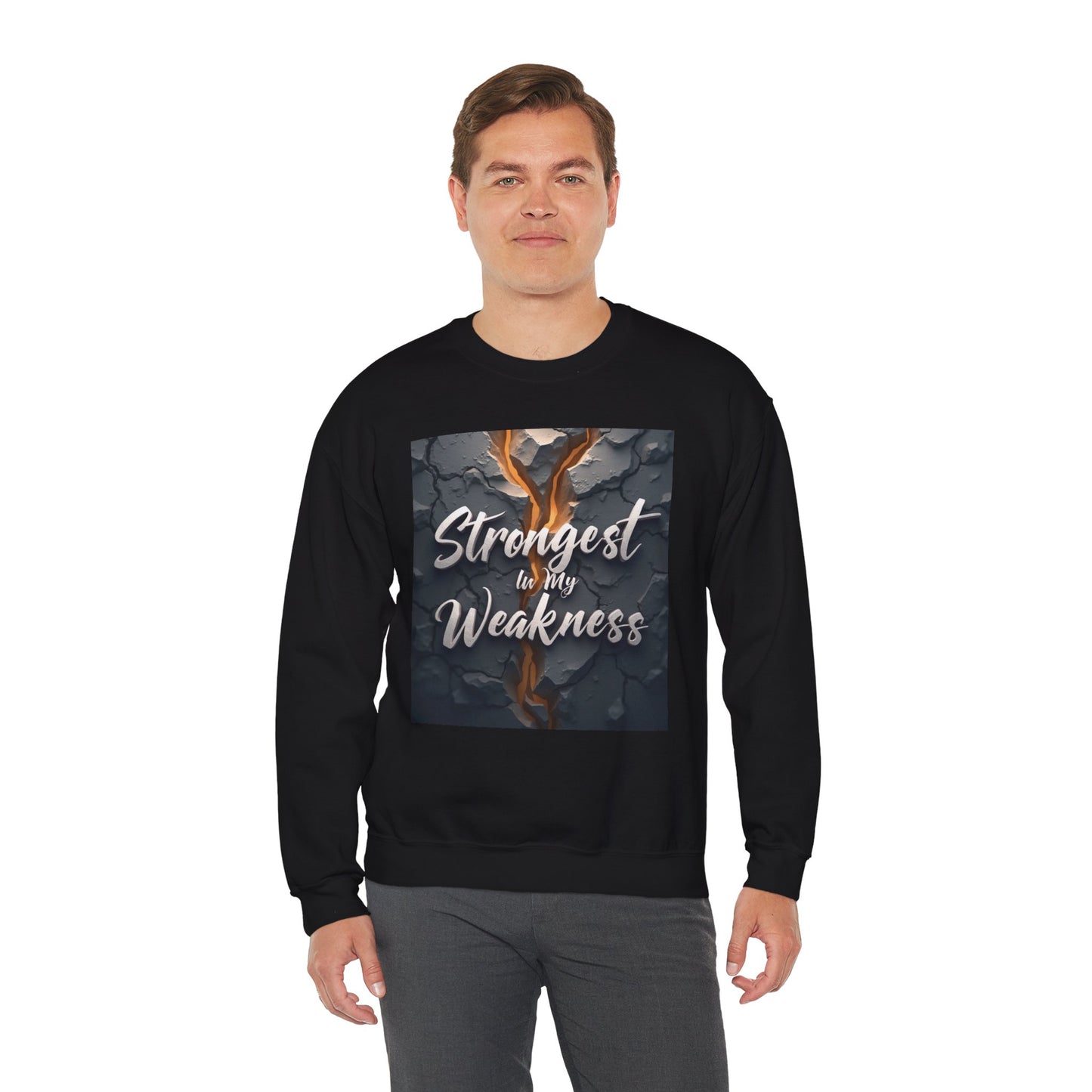 Inspirational Crewneck Sweatshirt - ‘Strongest to My Weakness’ | Cozy Gift, Motivational Wear, Unisex Apparel, Self-Care, Casual Style