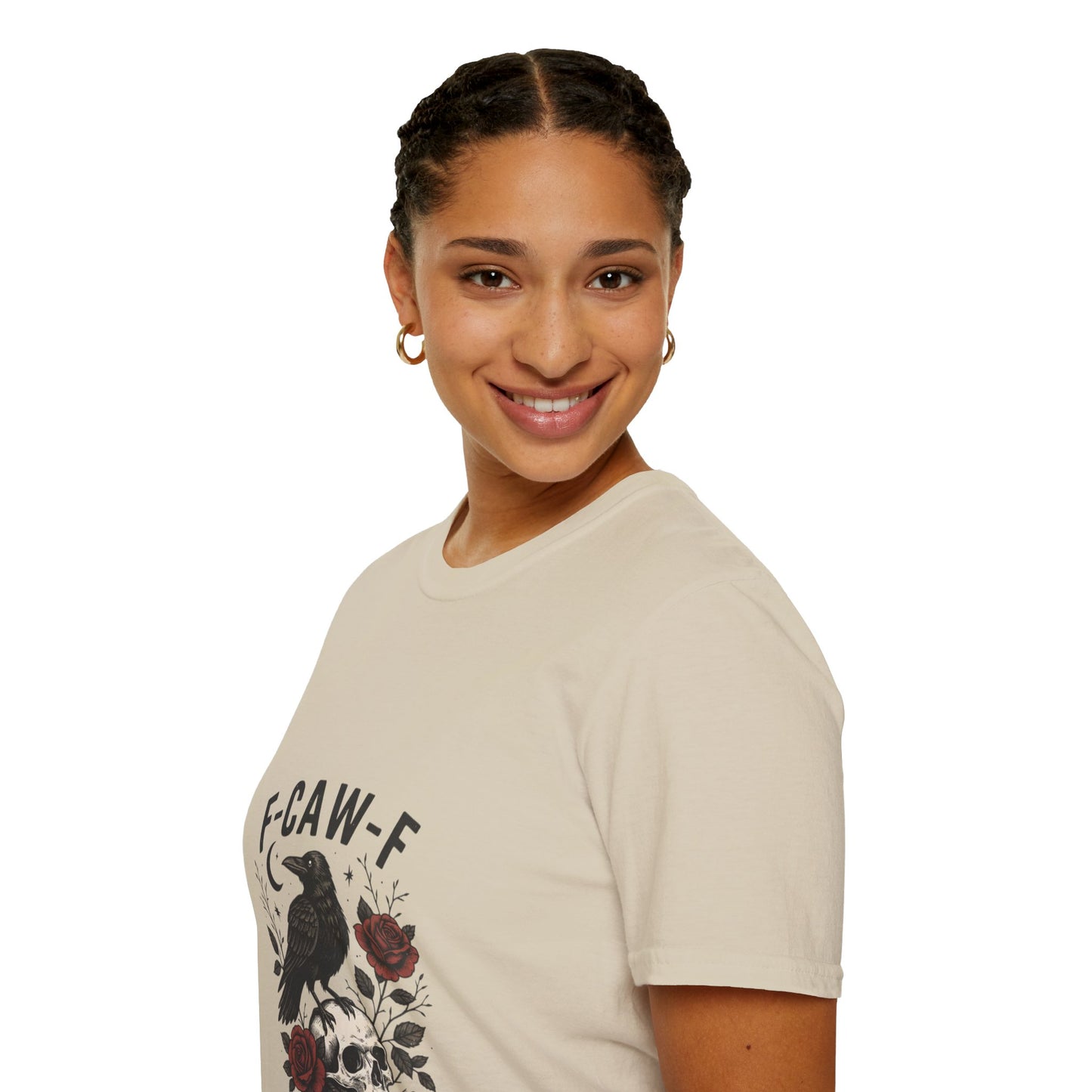 Gothic Raven T-Shirt | Unisex Softstyle Tee, Halloween Wear, Unique Gift, Casual Outfit, Skulls & Roses Design