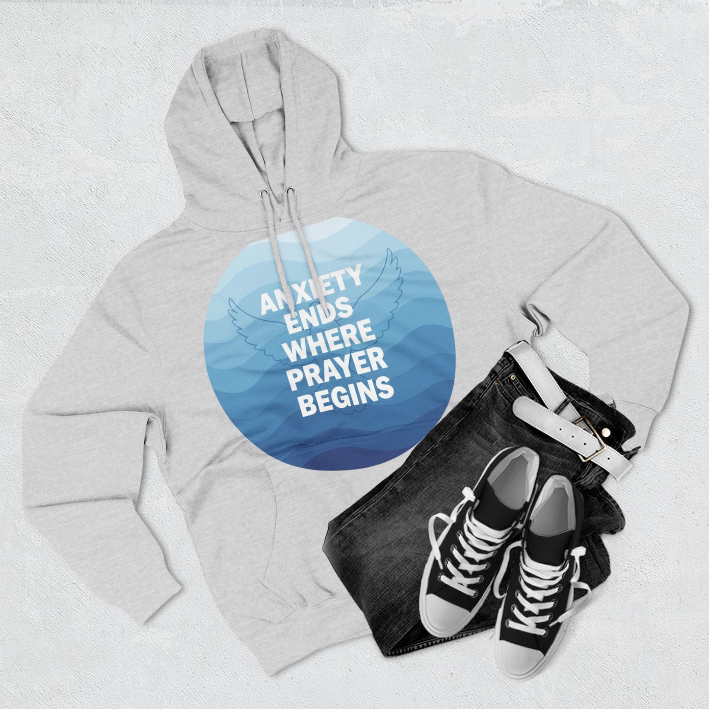 Inspirational Fleece Hoodie: 'Anxiety Ends Where Prayer Begins' - Cozy Sweatshirt for Comfort, Faith, Gifts, Self-Care, Everyday Wear