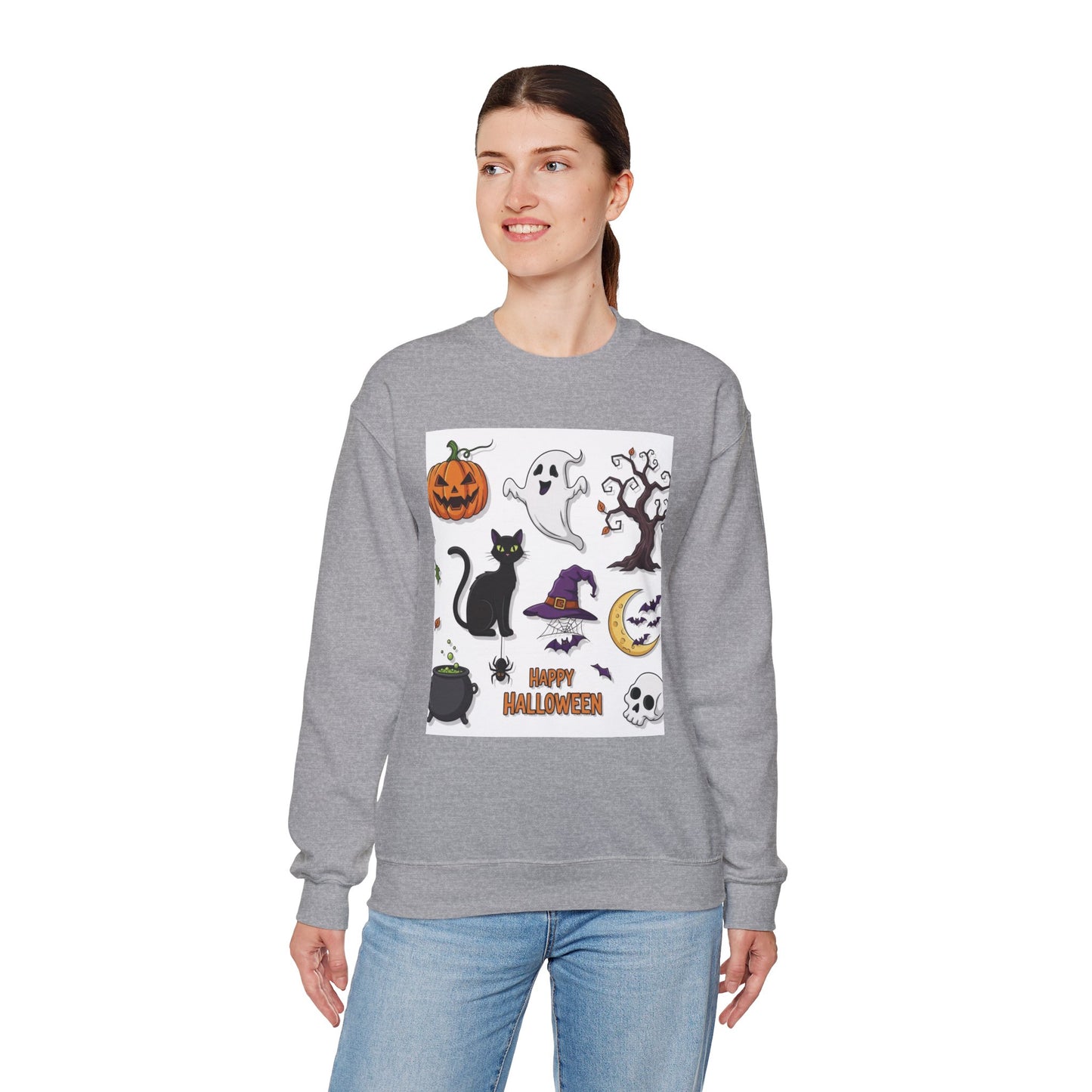 Halloween Spirit Crewneck Sweatshirt - Unisex, Cozy Halloween Gift, Fall Apparel, Spooky Season Sweater, Ghost & Pumpkin Sweatshirt
