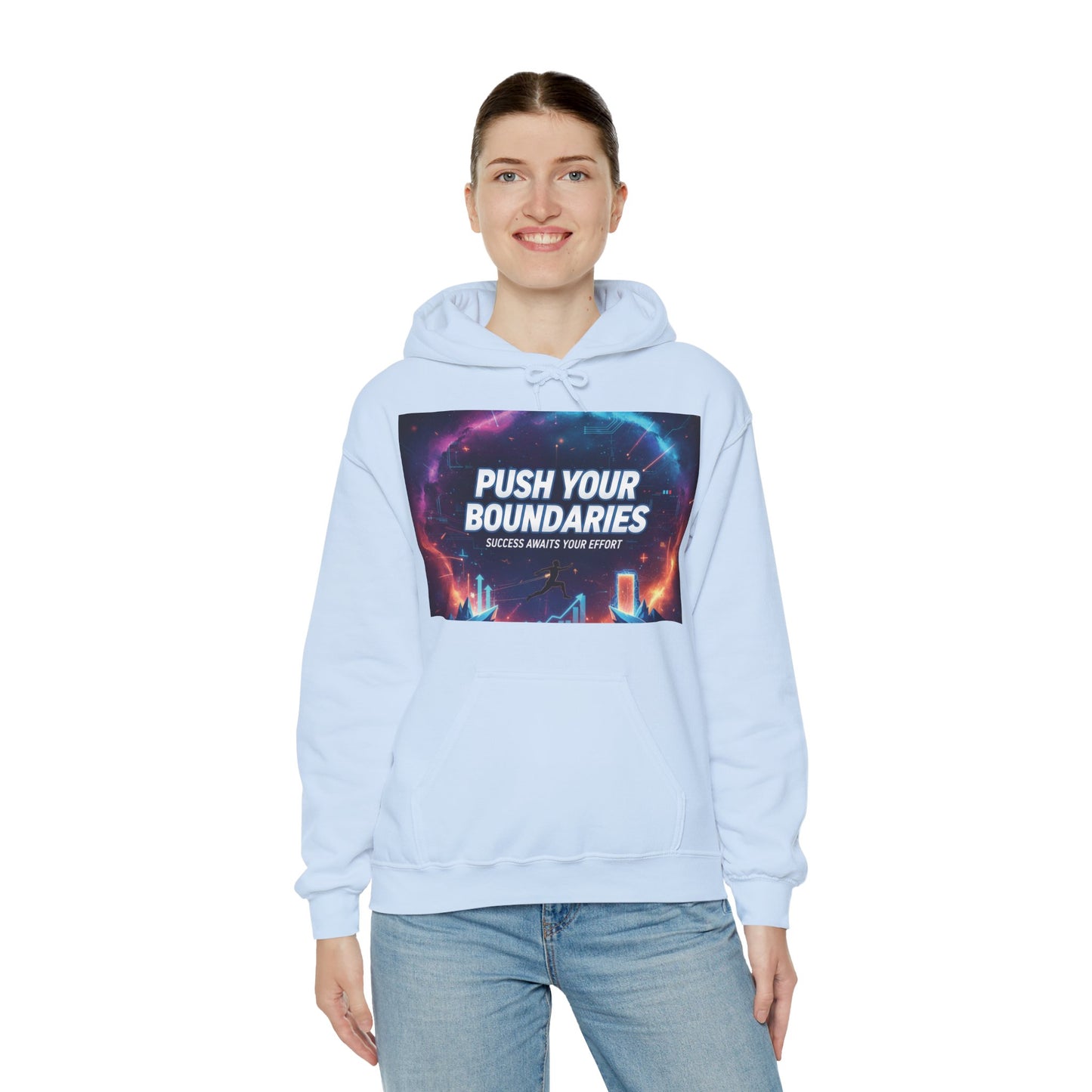 Motivational Graphic Hoodie, Push Your Boundaries Sweatshirt, Gift for Entrepreneurs, Cozy Layer for Success, Inspirational Apparel