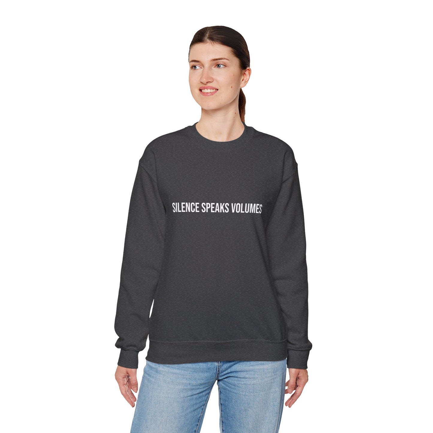 Unisex Heavy Blend™ Crewneck Sweatshirt - Silence Speaks Volumes, Cozy Casual Wear, Inspirational Gift.