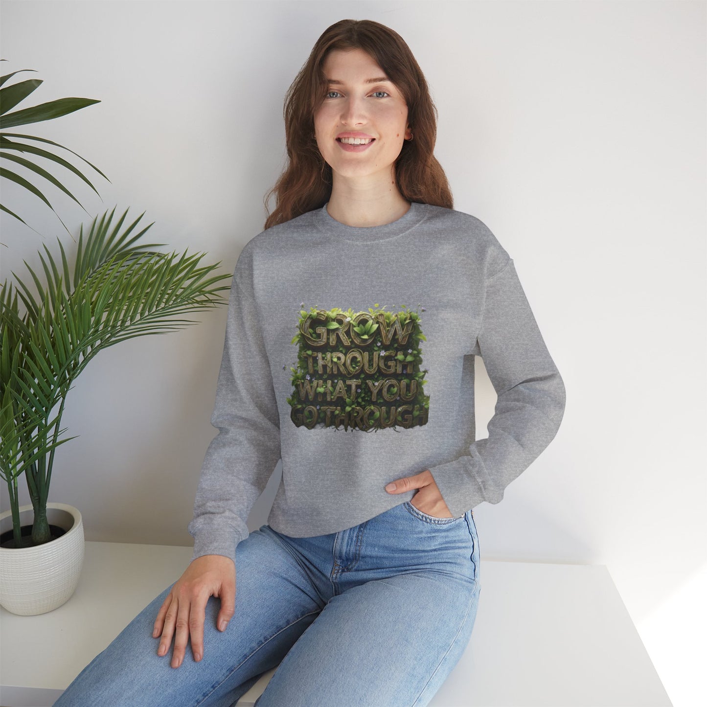 Nature-Inspired Motivational Sweatshirt, 'Grow Through What You Go Through' Crewneck, Cozy Gift for Nature Lovers