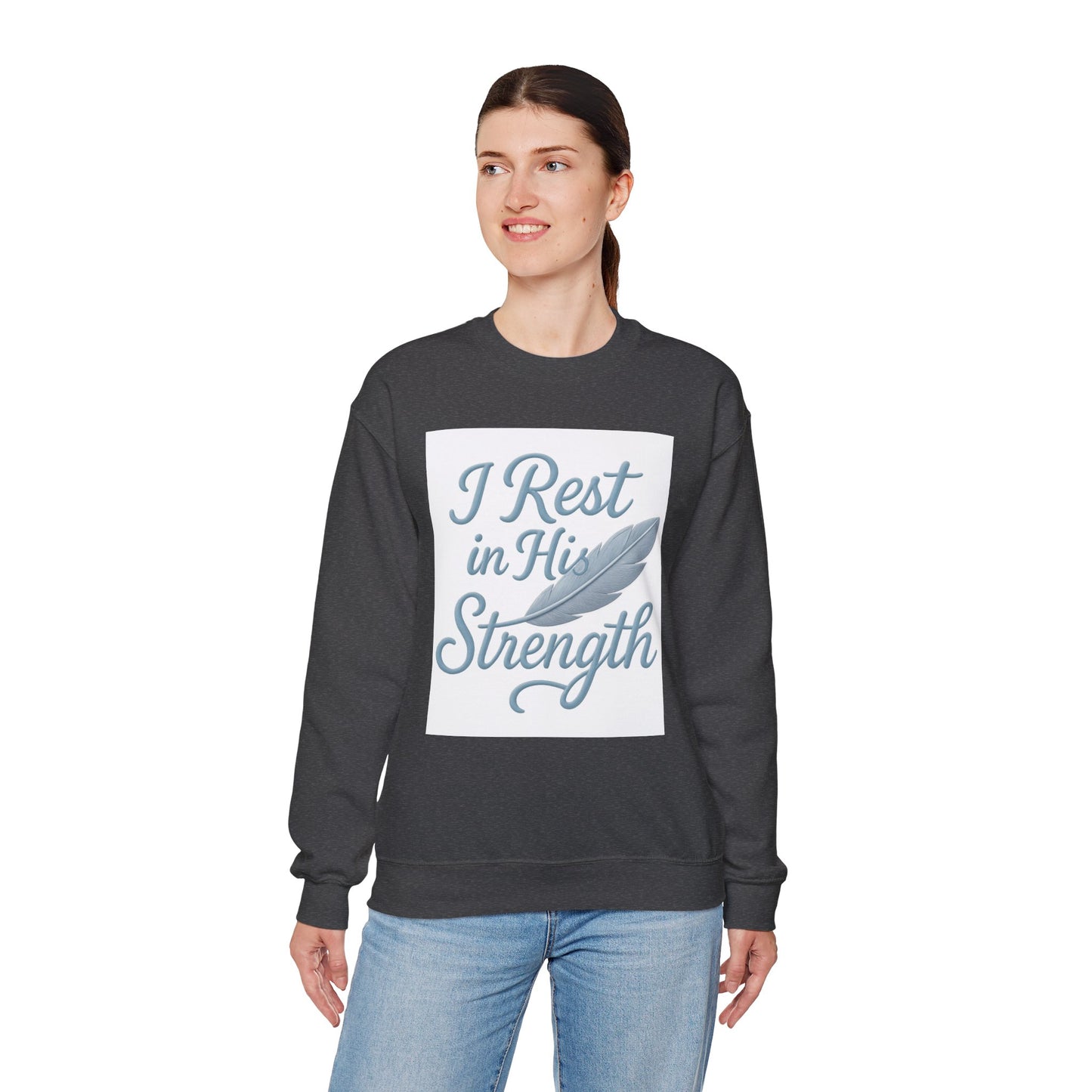 Inspirational Strength Crewneck Sweatshirt, Gift for Him, Motivational Apparel, Cozy Sweater for Faith, Relaxed Comfort Wear