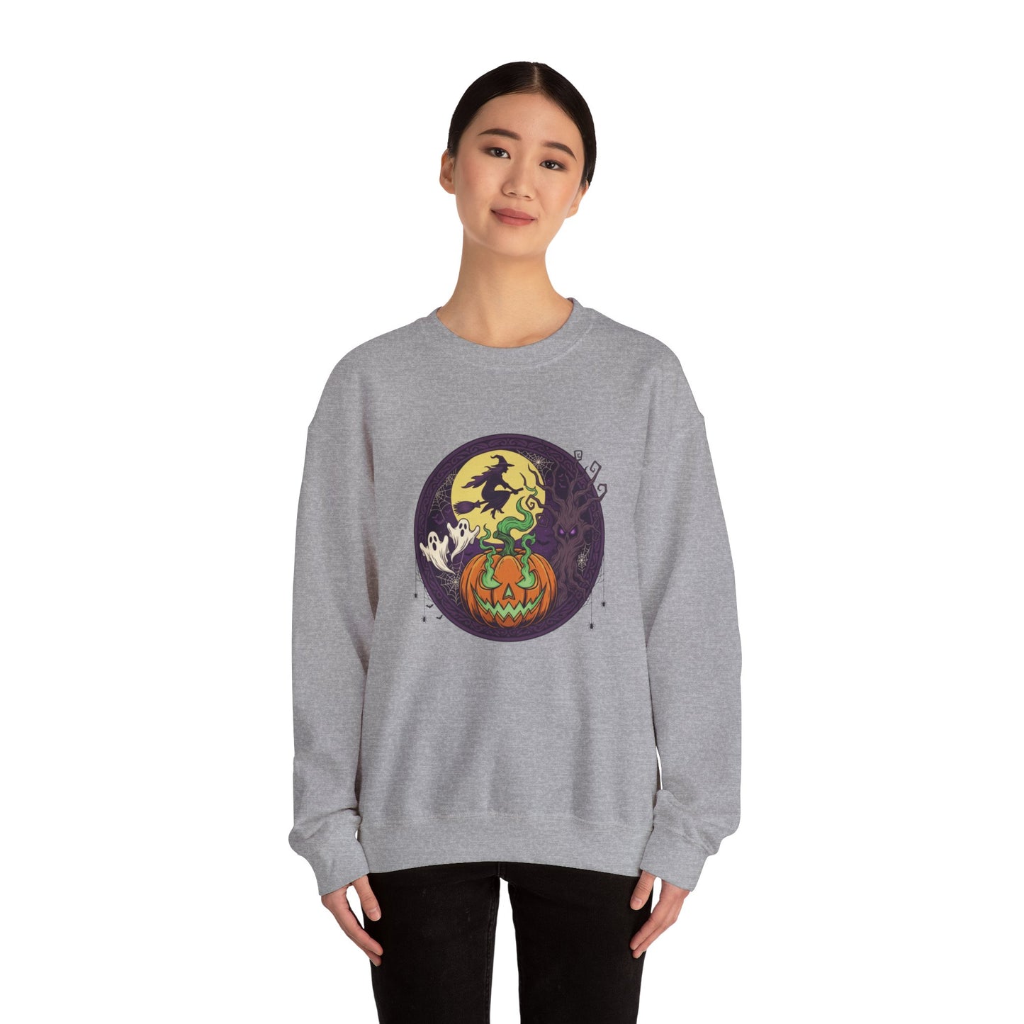 Halloween Pumpkin Ghost Sweatshirt | Cozy Fall Crewneck for Adults, Unisex Sweatshirt, Halloween Gift, Spooky Season Apparel, Autumn Fashion