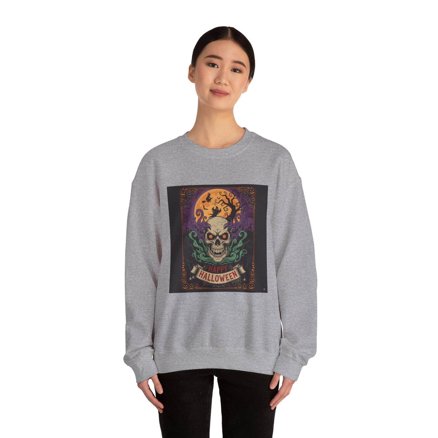 Halloween Skull Graphic Crewneck Sweatshirt, Spooky Sweatshirt, Unisex Halloween Apparel, Fall Fashion, Cozy Sweatshirt