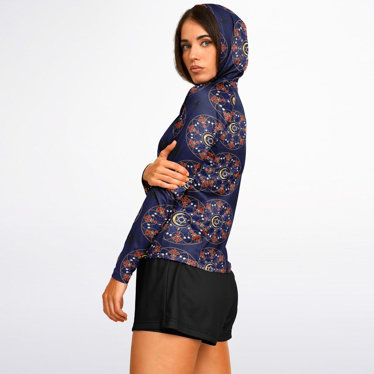 Women's Long Sleeve Hooded Performance Shirt - AOP