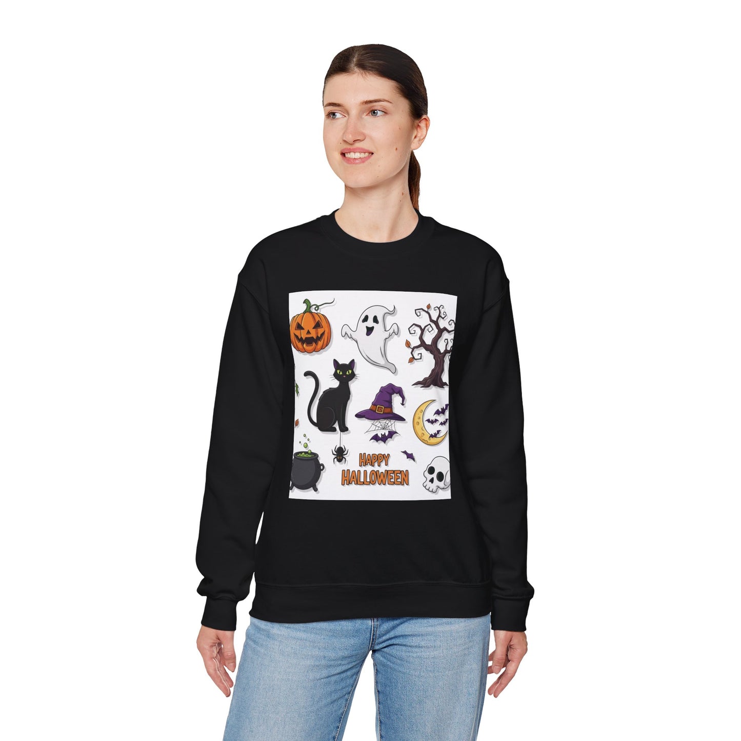 Halloween Spirit Crewneck Sweatshirt - Unisex, Cozy Halloween Gift, Fall Apparel, Spooky Season Sweater, Ghost & Pumpkin Sweatshirt