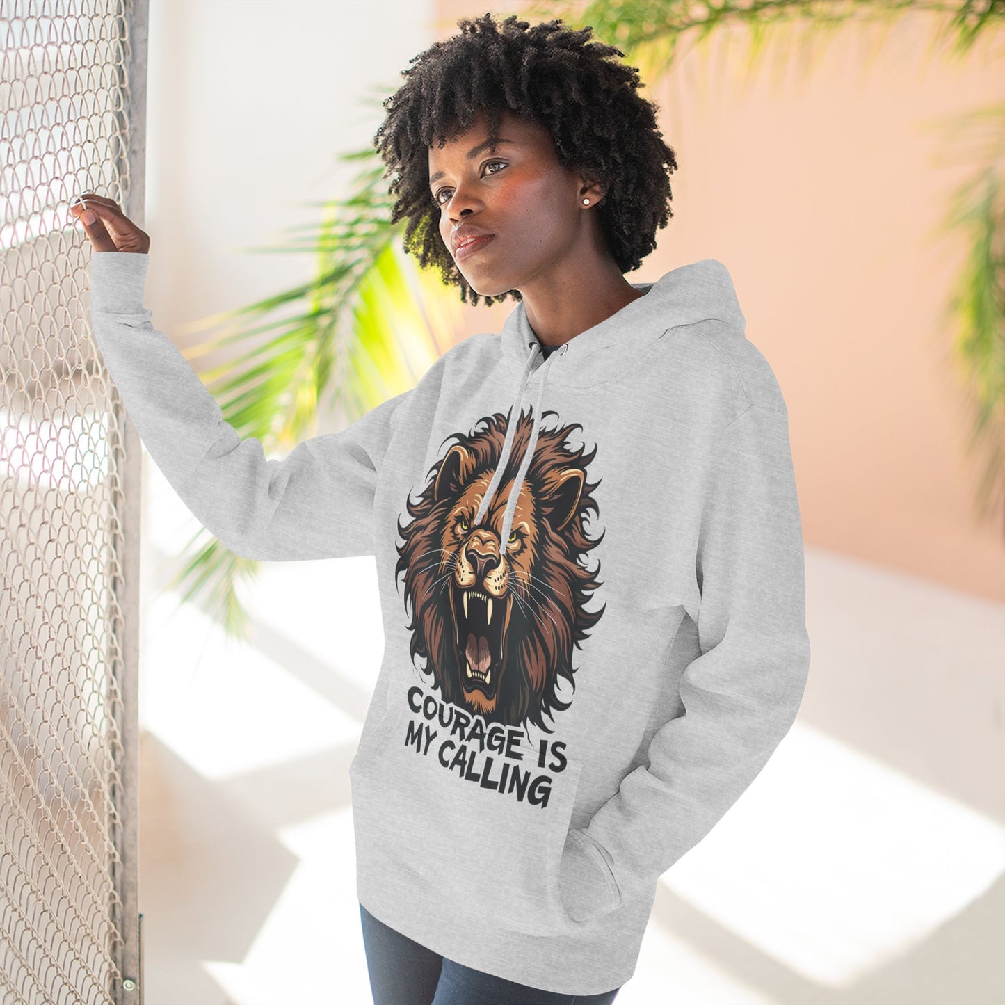 Courageous Lion Fleece Hoodie - Motivational Sweatshirt, Gift for Lion Lovers, Powerful Statement Wear, Casual Everyday Hoodie .