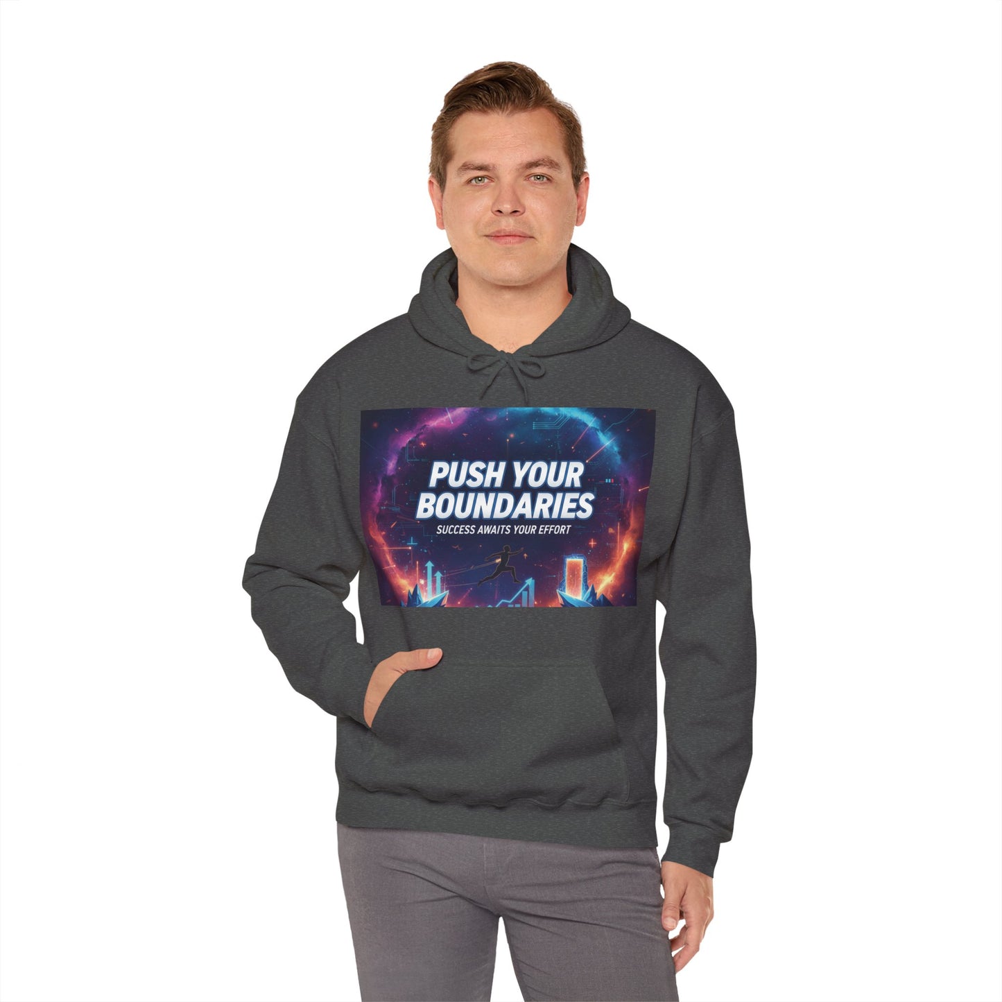 Motivational Graphic Hoodie, Push Your Boundaries Sweatshirt, Gift for Entrepreneurs, Cozy Layer for Success, Inspirational Apparel