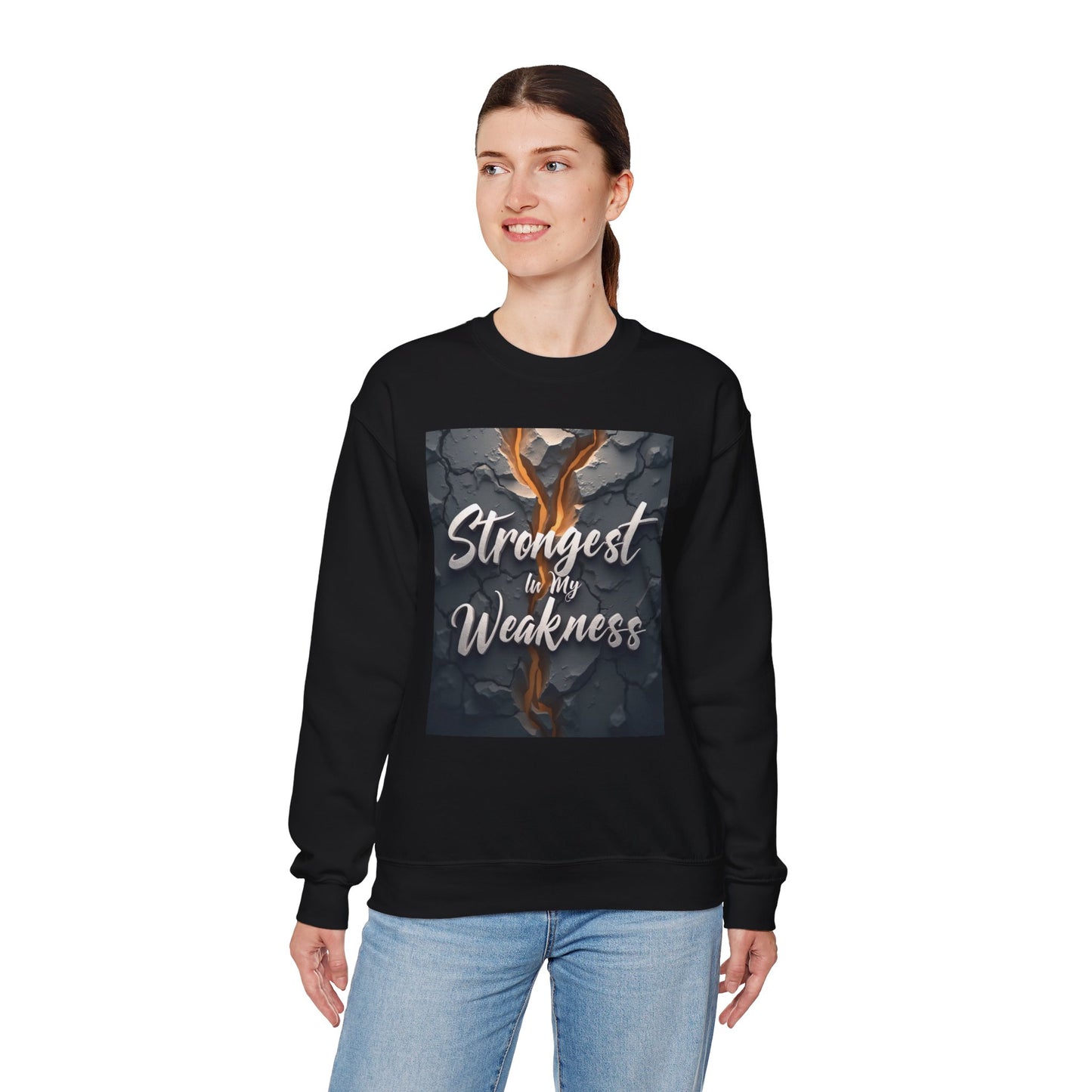 Inspirational Crewneck Sweatshirt - ‘Strongest to My Weakness’ | Cozy Gift, Motivational Wear, Unisex Apparel, Self-Care, Casual Style