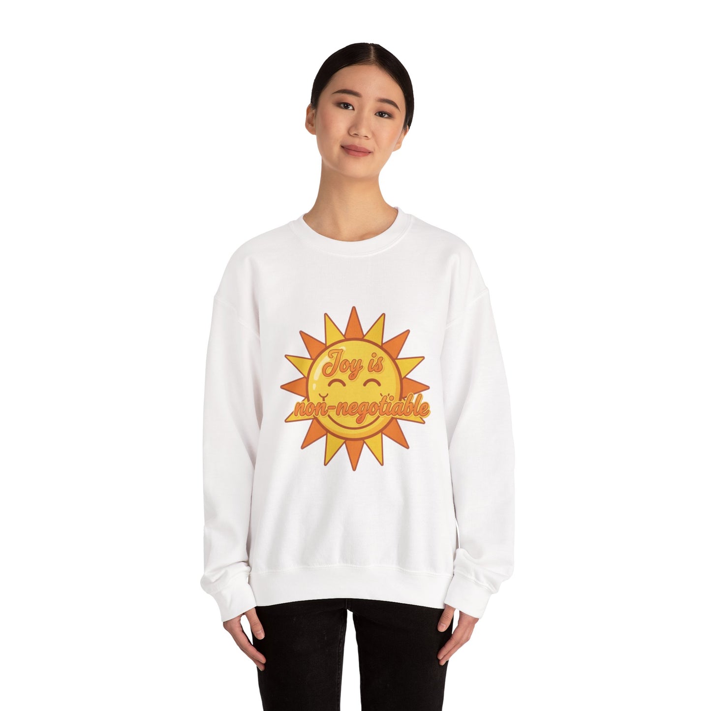 Joy is Non-Negotiable Crewneck Sweatshirt | Unisex Cozy Apparel, Gift for Her, Motivational Fashion, Positive Vibes, Sunshine Design